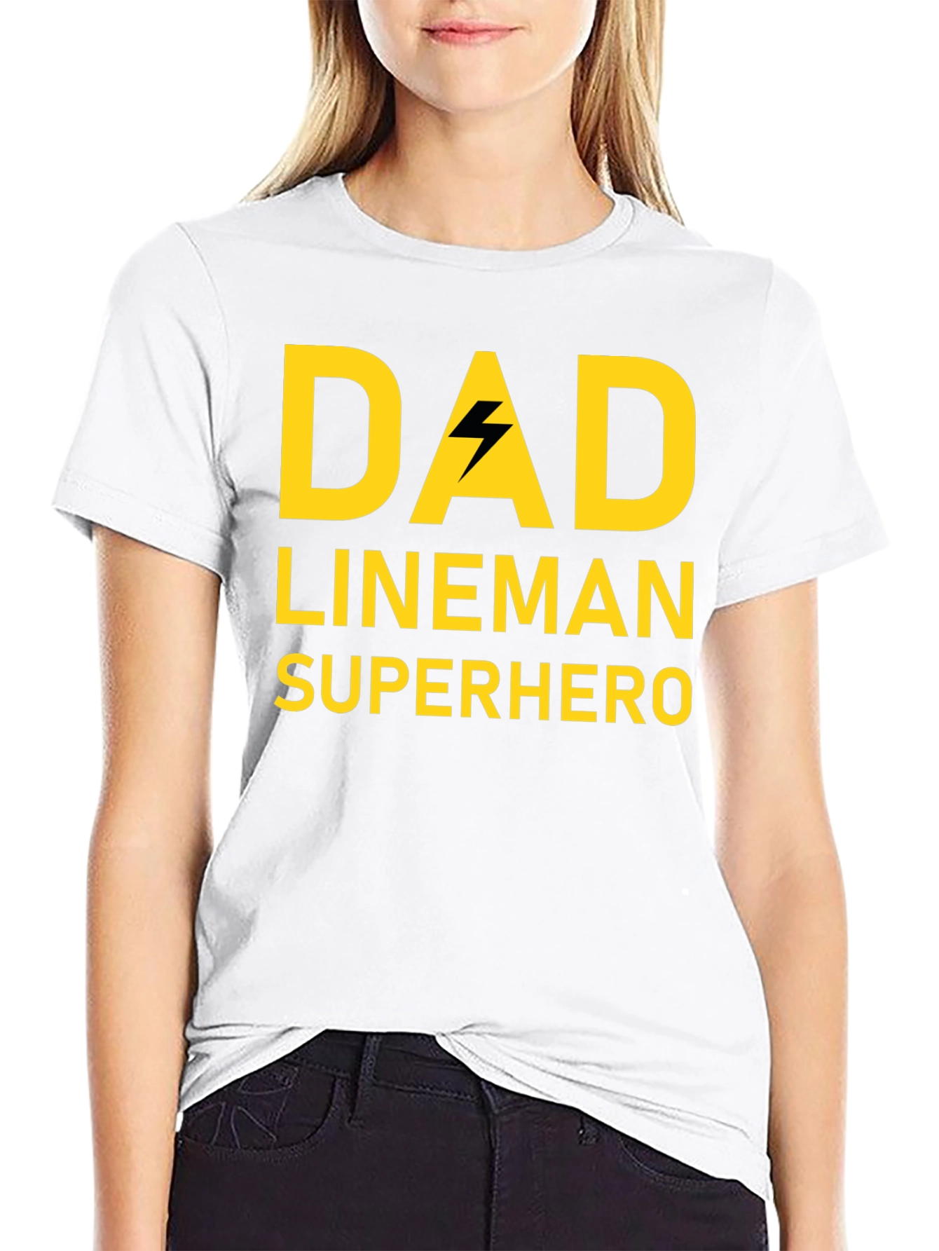 Dad Lineman Superhero Black T-Shirt