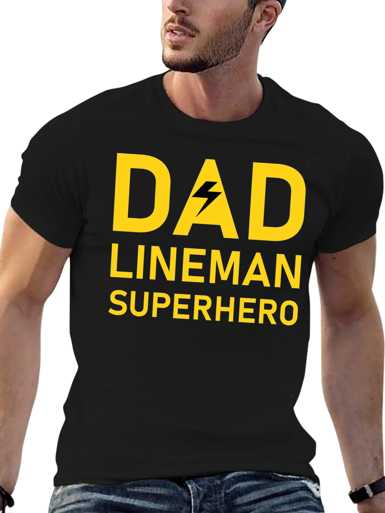 Dad Lineman Superhero Black T-Shirt