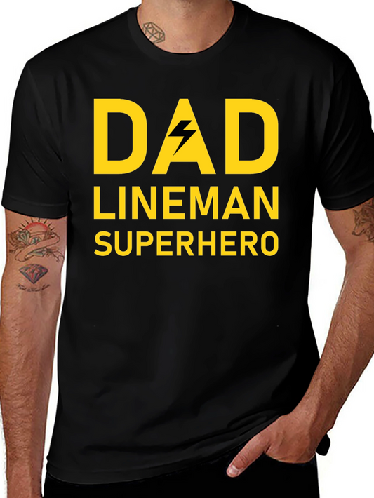 Dad Lineman Superhero Black T-Shirt