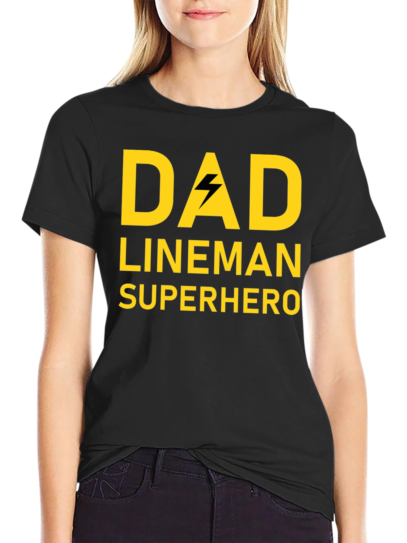 Dad Lineman Superhero Black T-Shirt