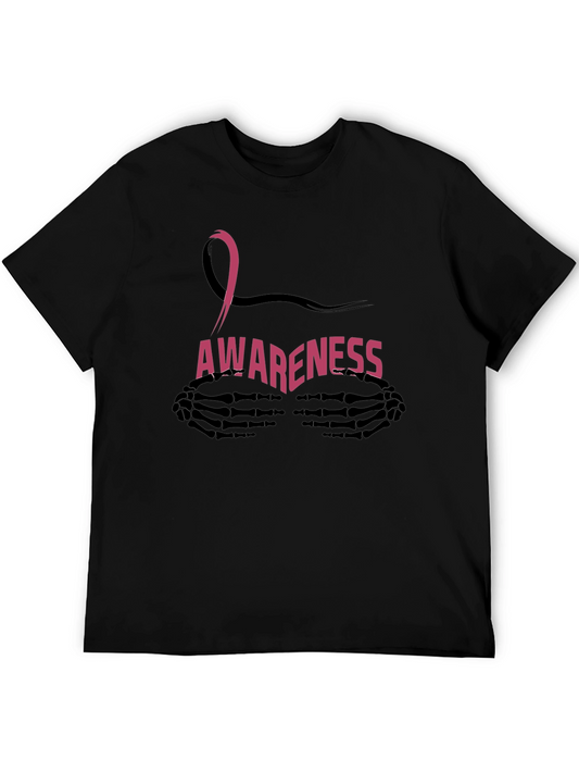 Breast Cancer Awareness T-Shirt with Ribbon & Skeleton Hands