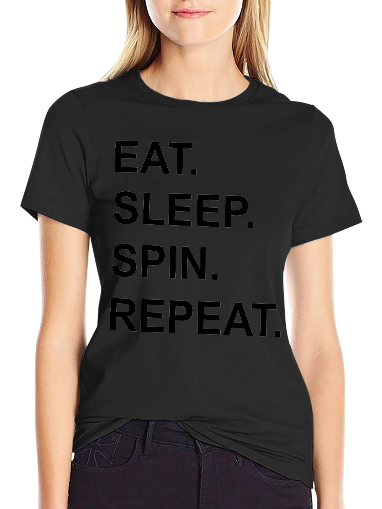 Eat Sleep Spin Repeat Black T-Shirt