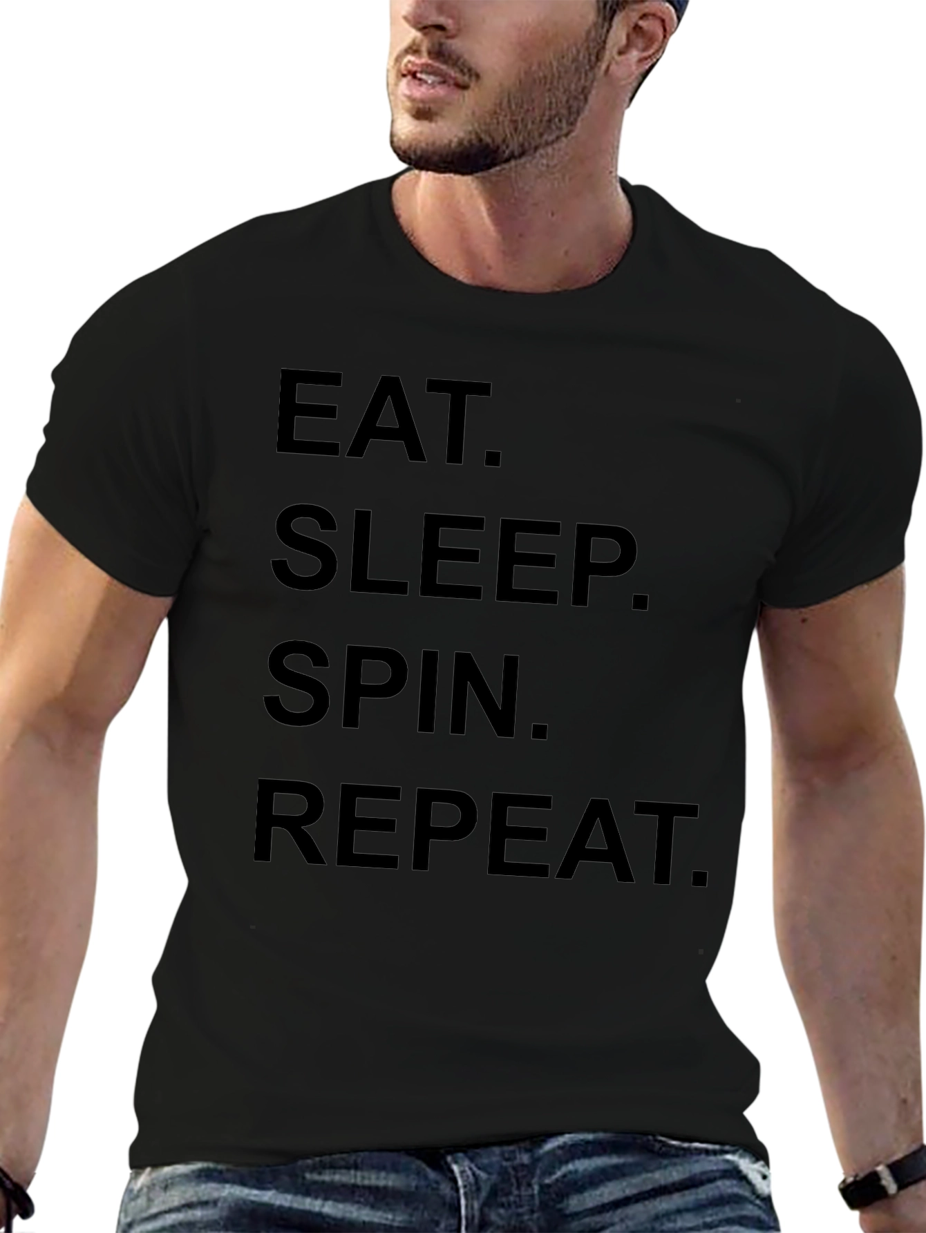 Eat Sleep Spin Repeat Black T-Shirt