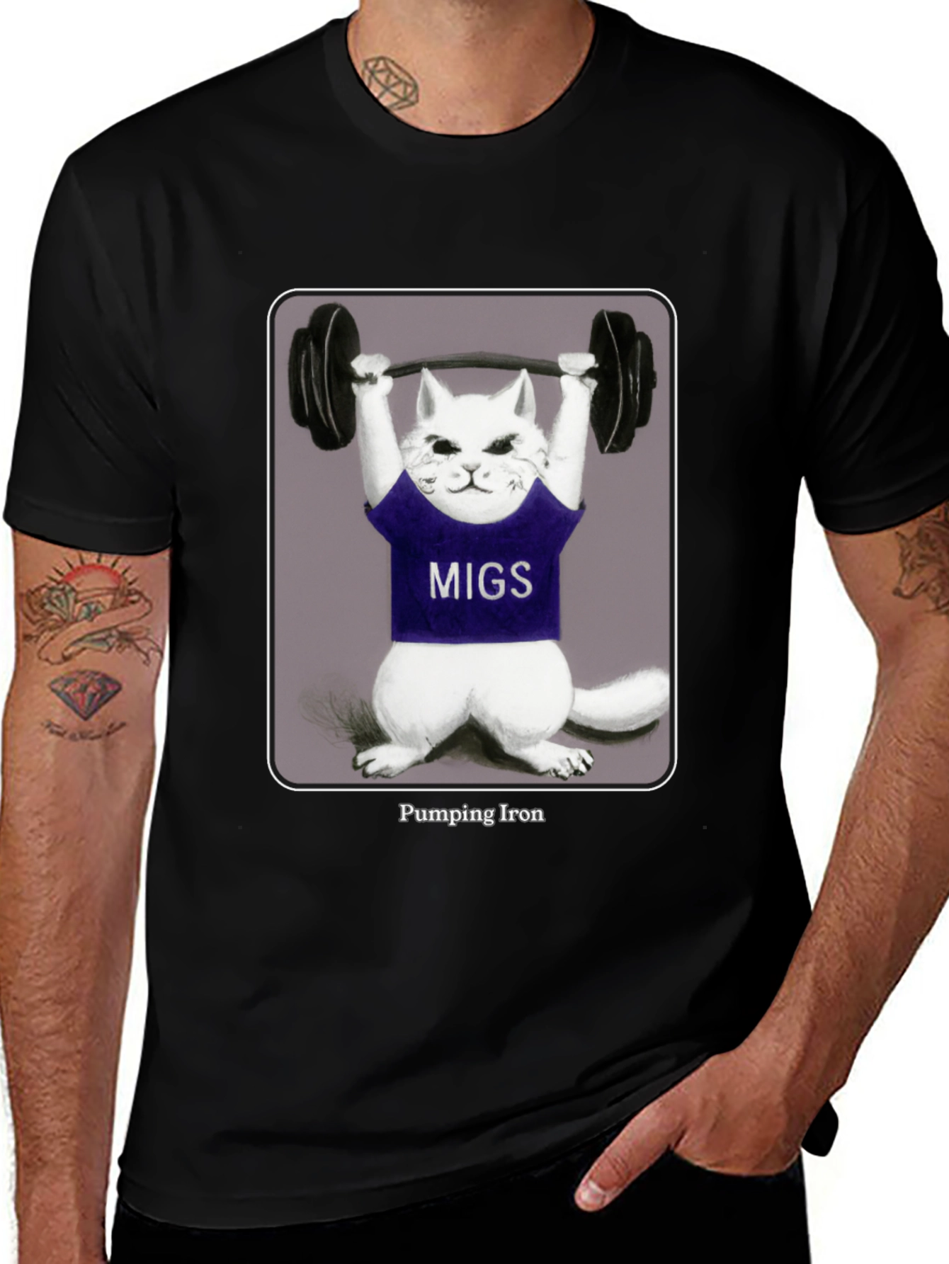 Pumping Iron Cat T-Shirt - Funny Workout Tee