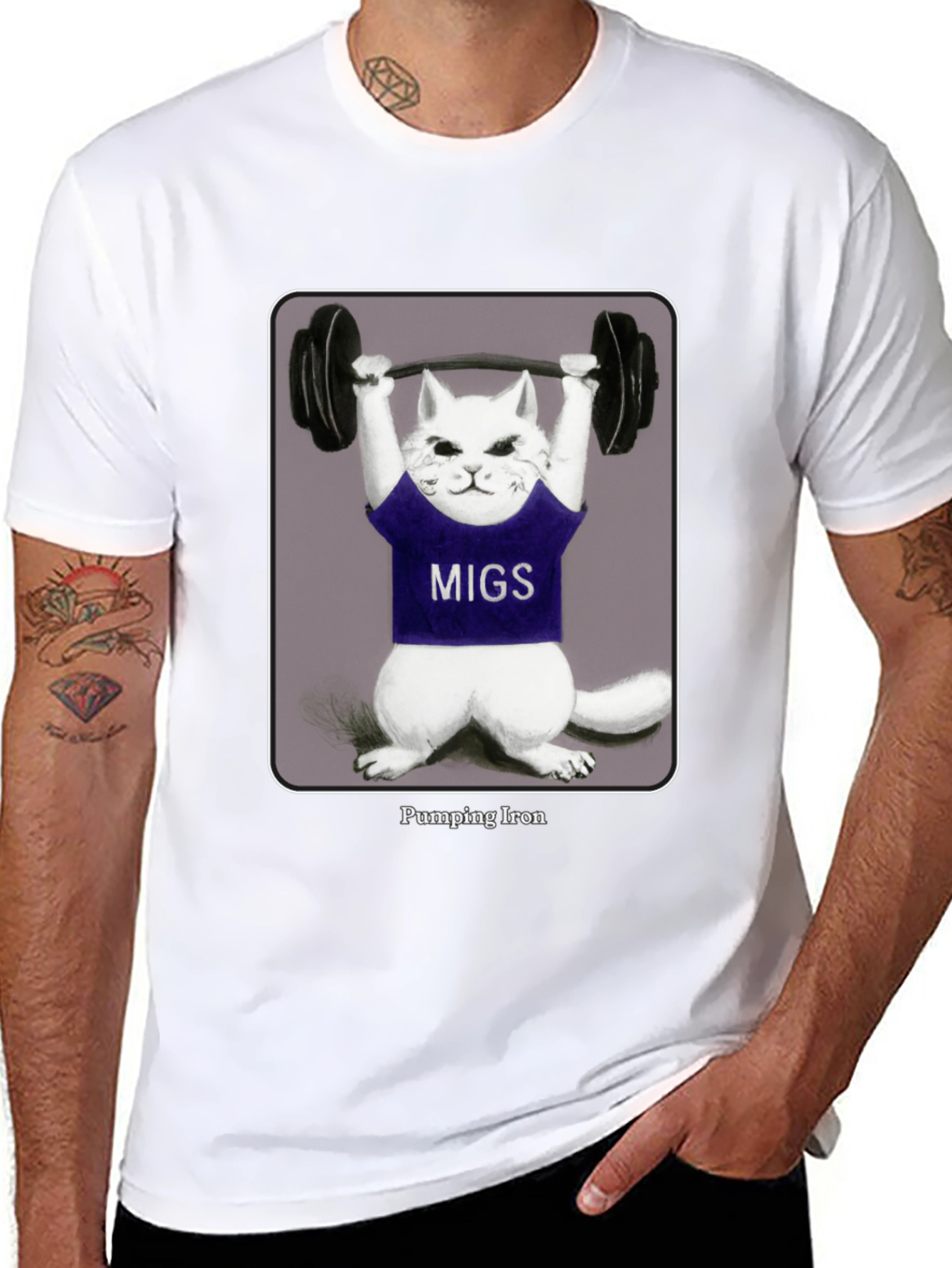 Pumping Iron Cat T-Shirt - Funny Workout Tee