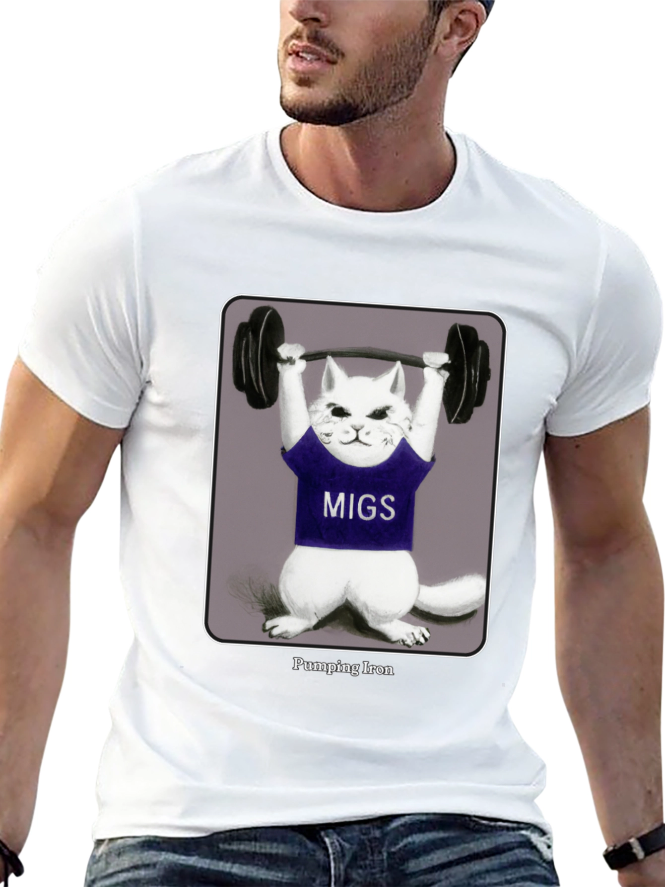 Pumping Iron Cat T-Shirt - Funny Workout Tee