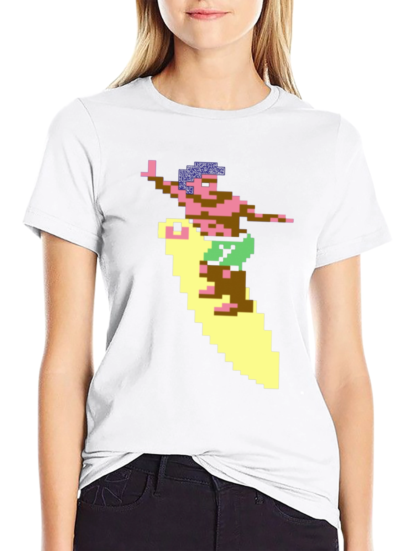 Retro Surfer Pixel Art Black T-Shirt