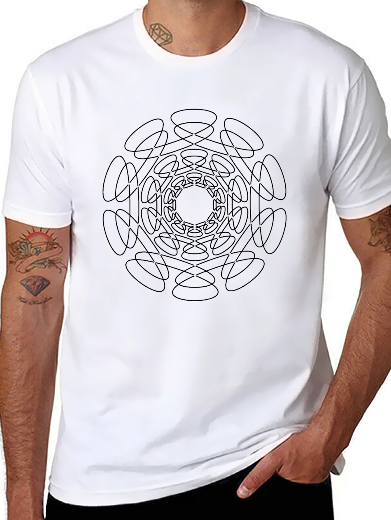 Abstract Circle Design Black T-Shirt