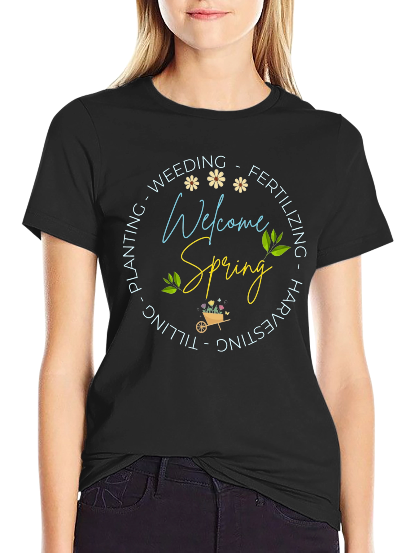 Welcome Spring Black T-Shirt