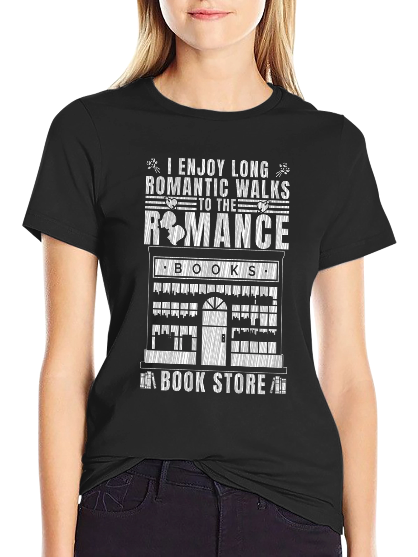 Romantic Walks Romance Books Bookstore Black T-Shirt