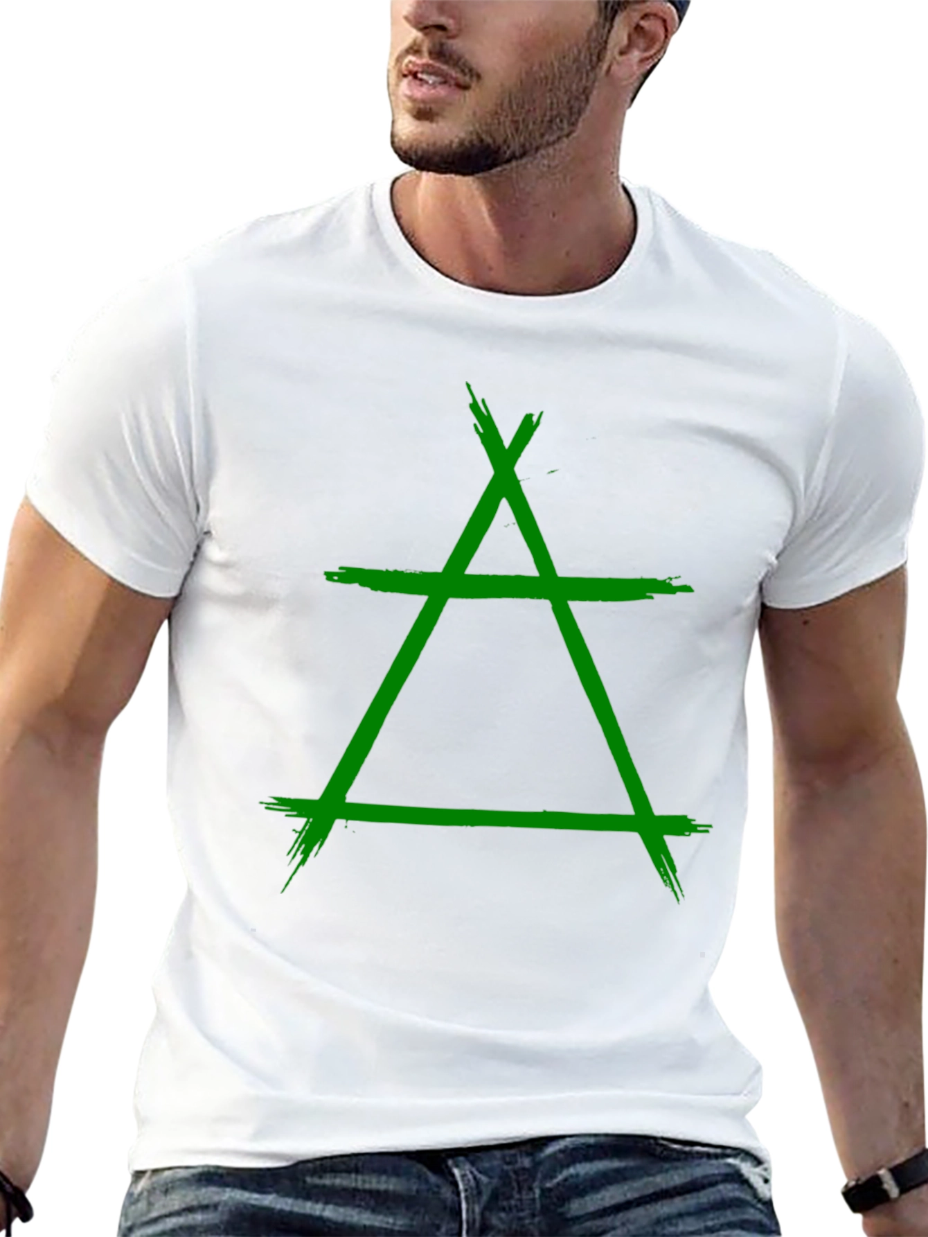 Geometric Green Symbol Graphic Black T-Shirt