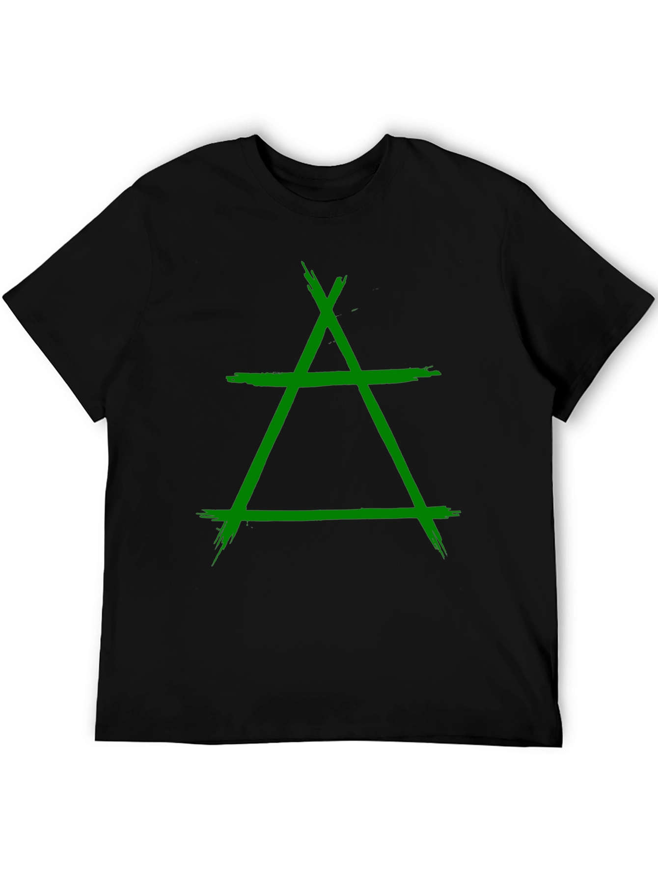 Geometric Green Symbol Graphic Black T-Shirt