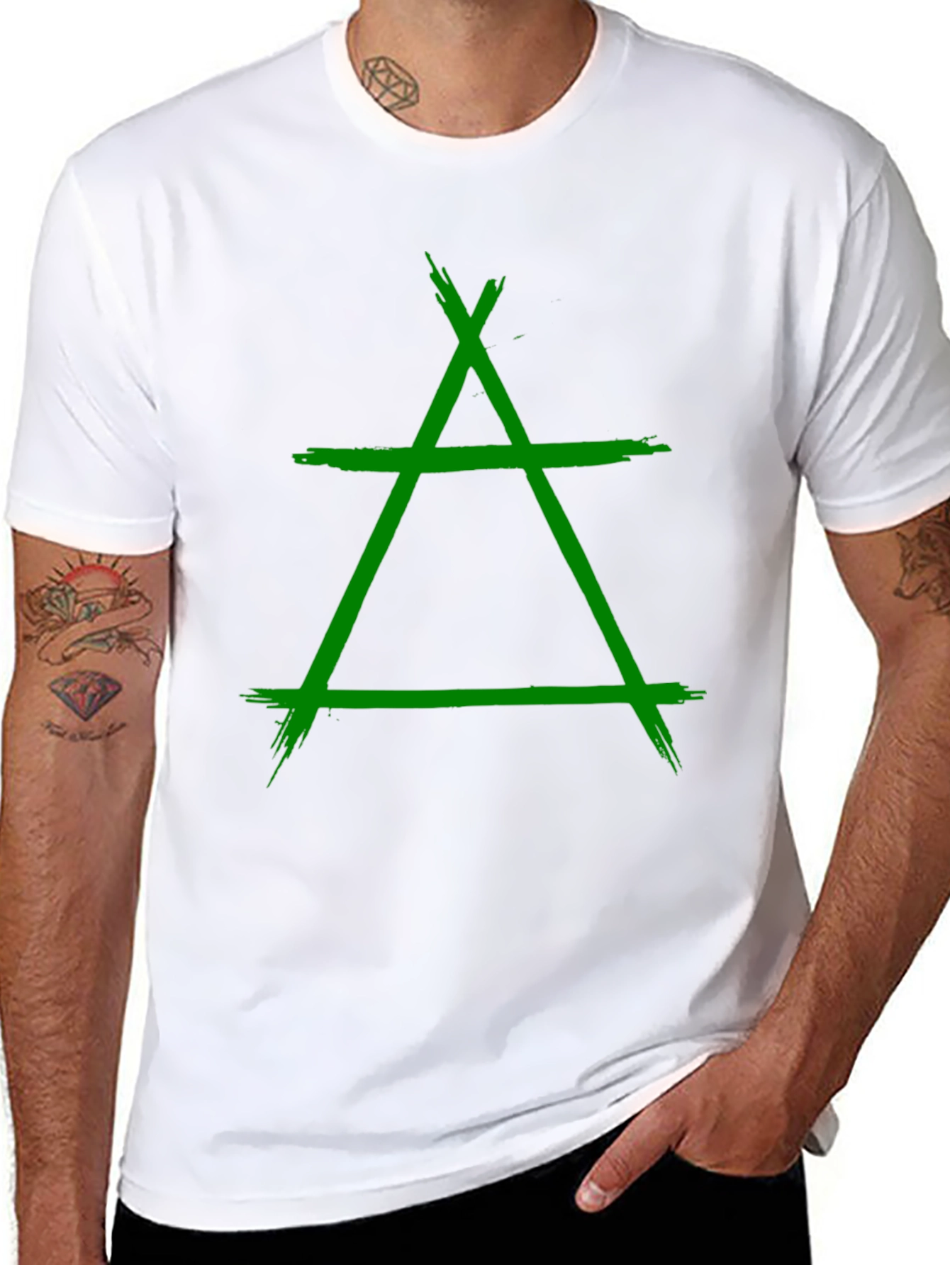 Geometric Green Symbol Graphic Black T-Shirt