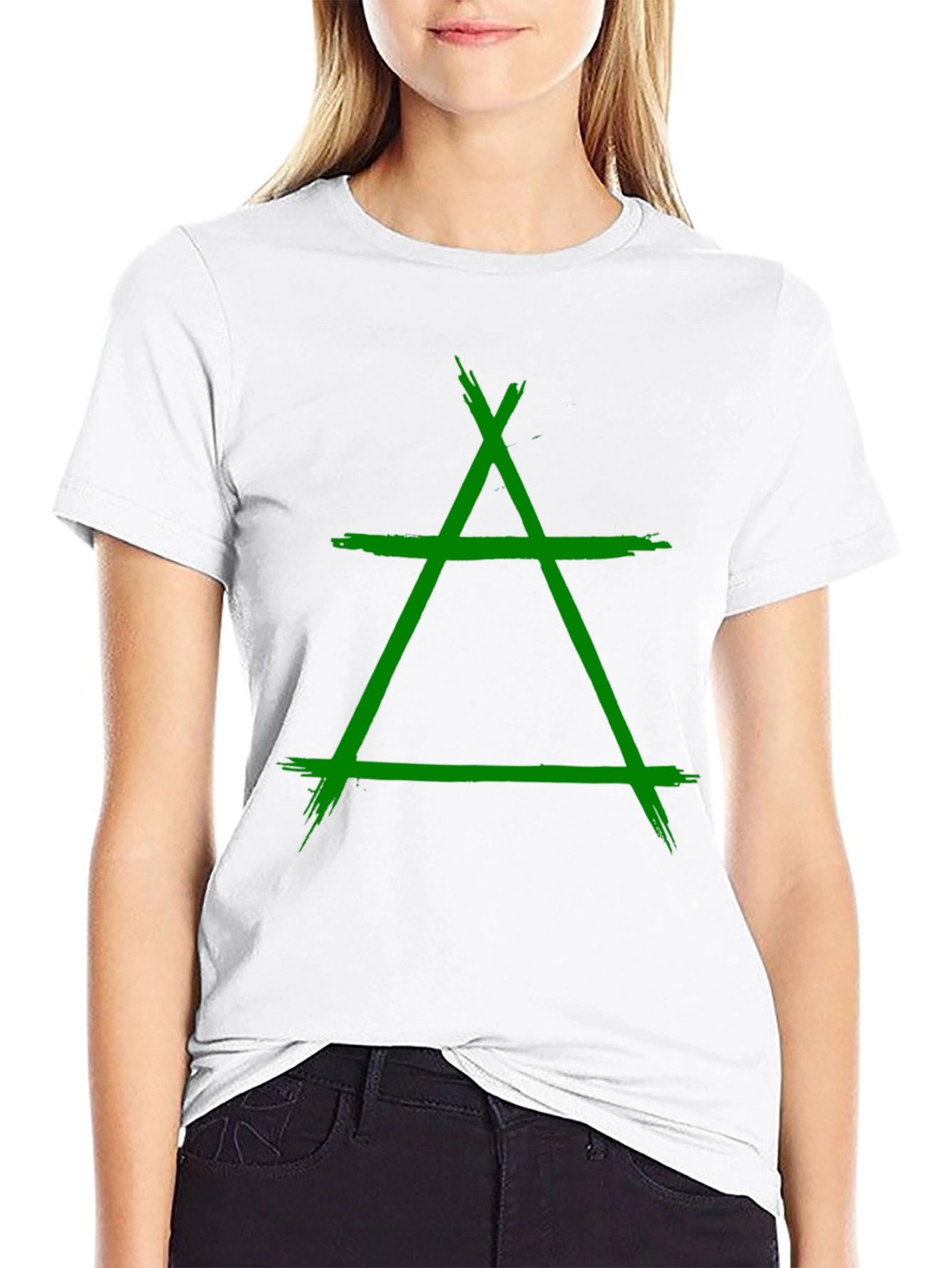 Geometric Green Symbol Graphic Black T-Shirt