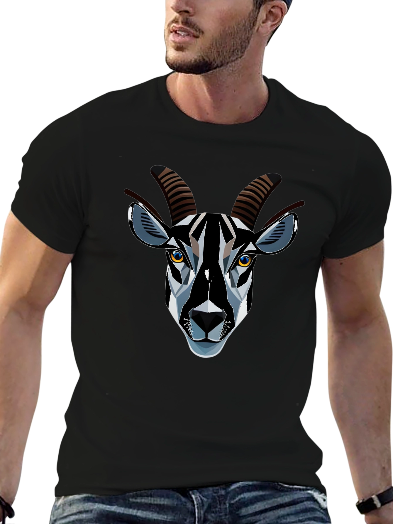 Geometric Goat Graphic Black Tee