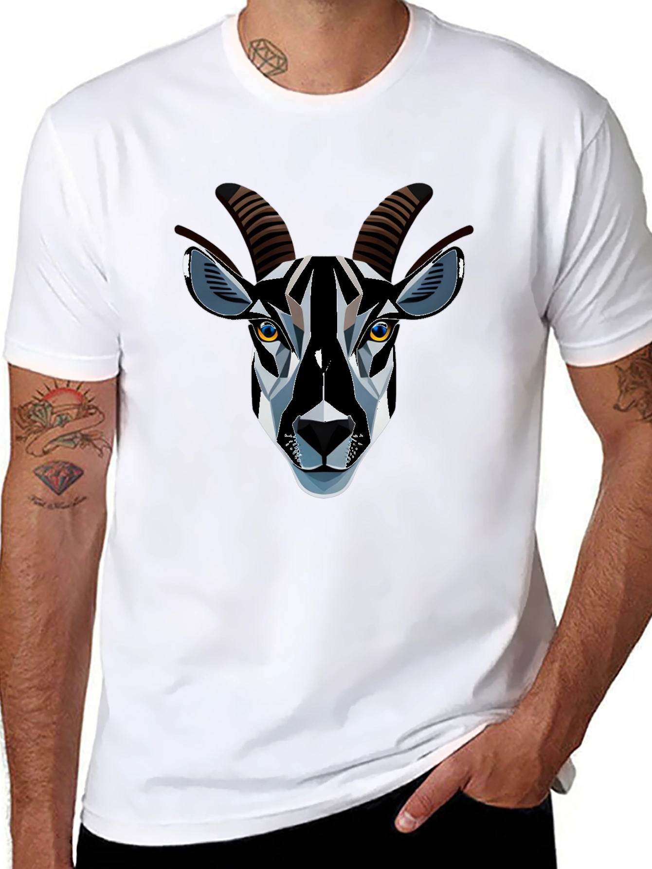 Geometric Goat Graphic Black Tee