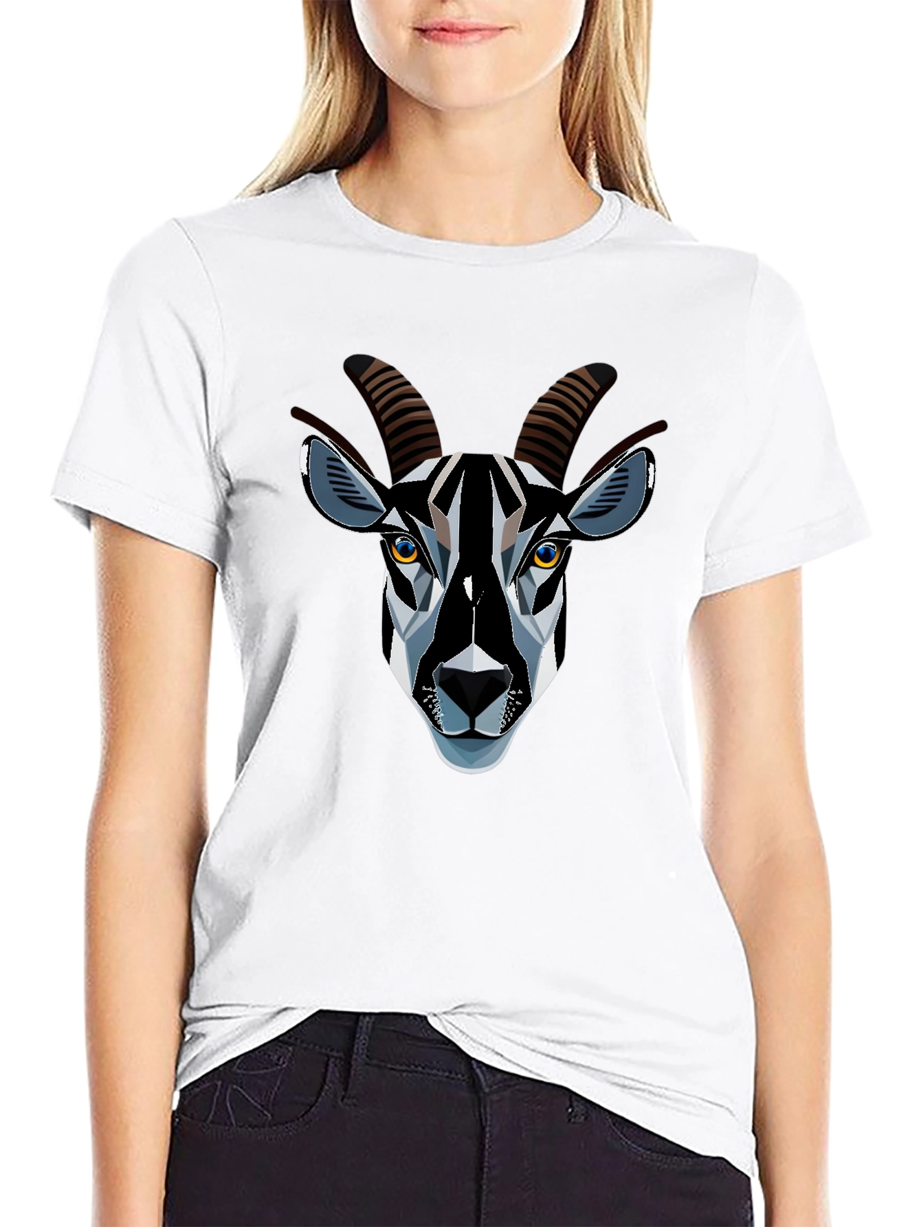 Geometric Goat Graphic Black Tee