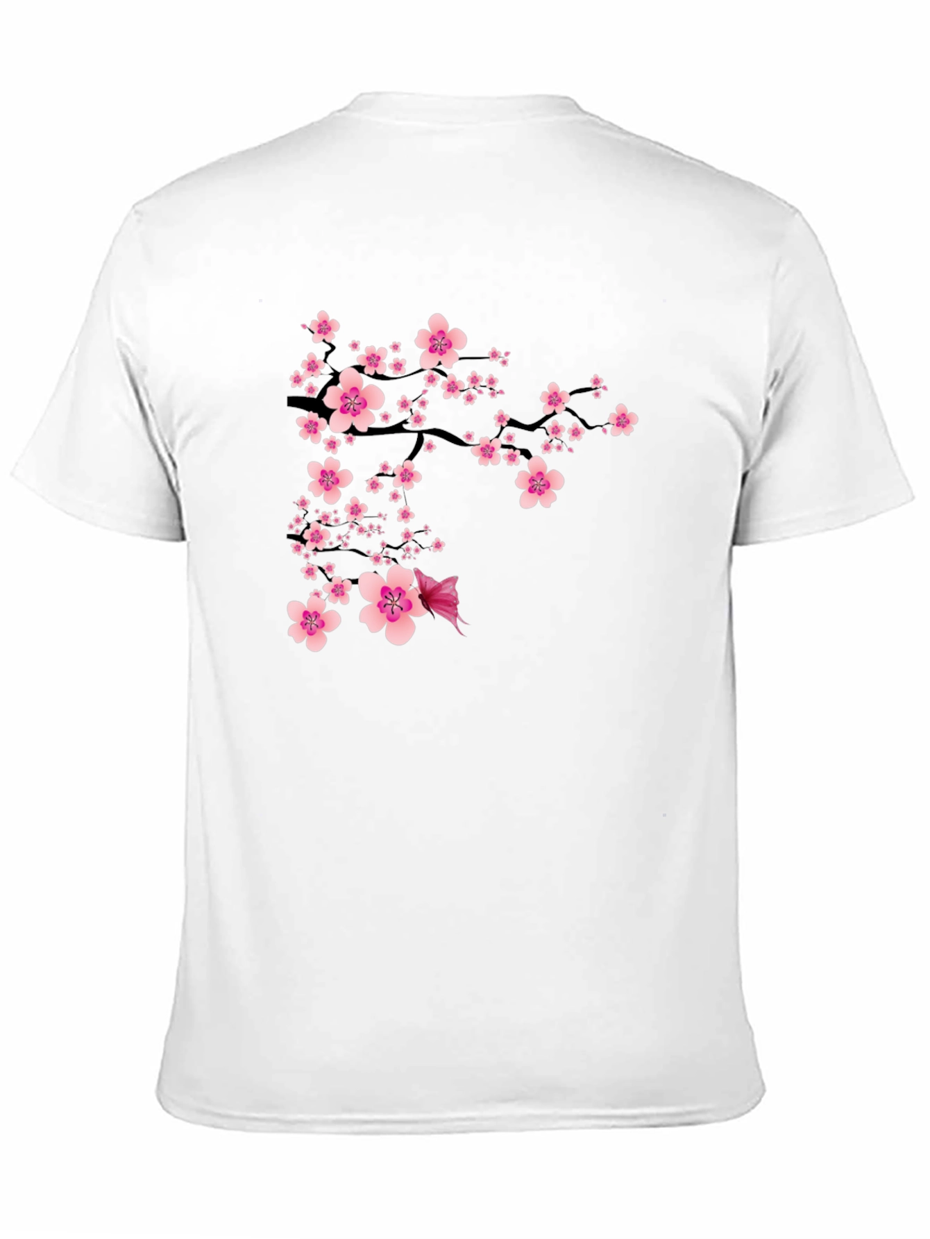 Black T-Shirt with Pink Cherry Blossom Design