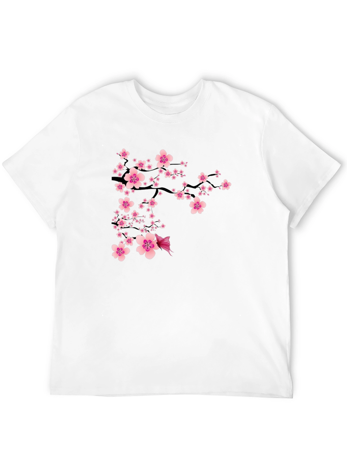 Black T-Shirt with Pink Cherry Blossom Design