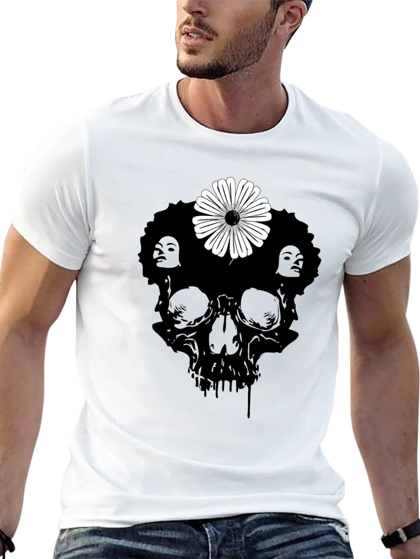 Skull Flower Graphic Tee - Stylish Black T-Shirt
