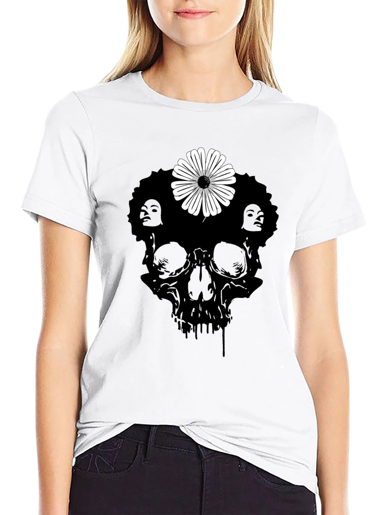 Skull Flower Graphic Tee - Stylish Black T-Shirt