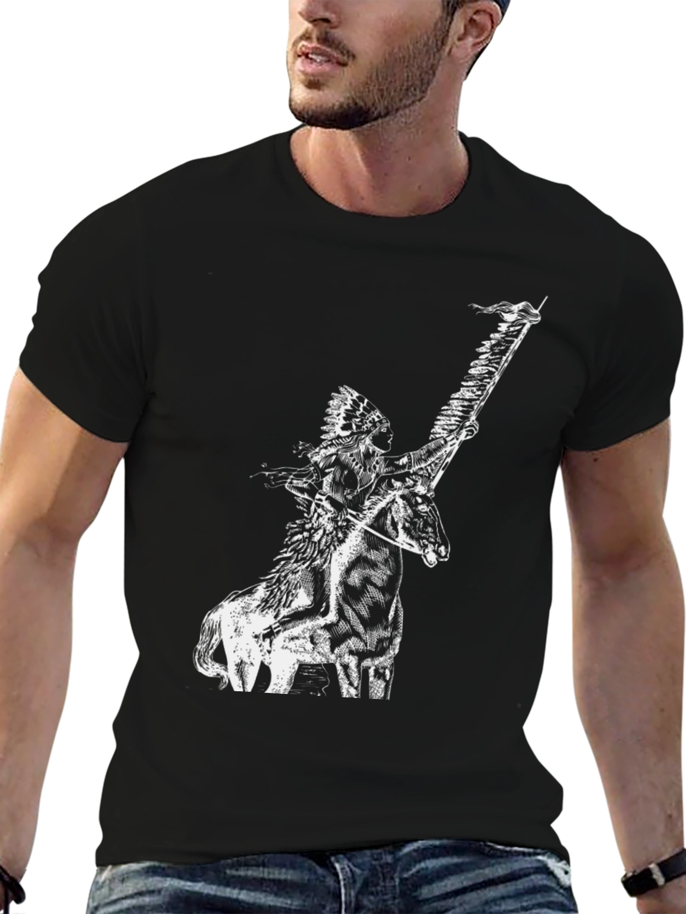 Native American Rider T-Shirt - Black Cotton Tee