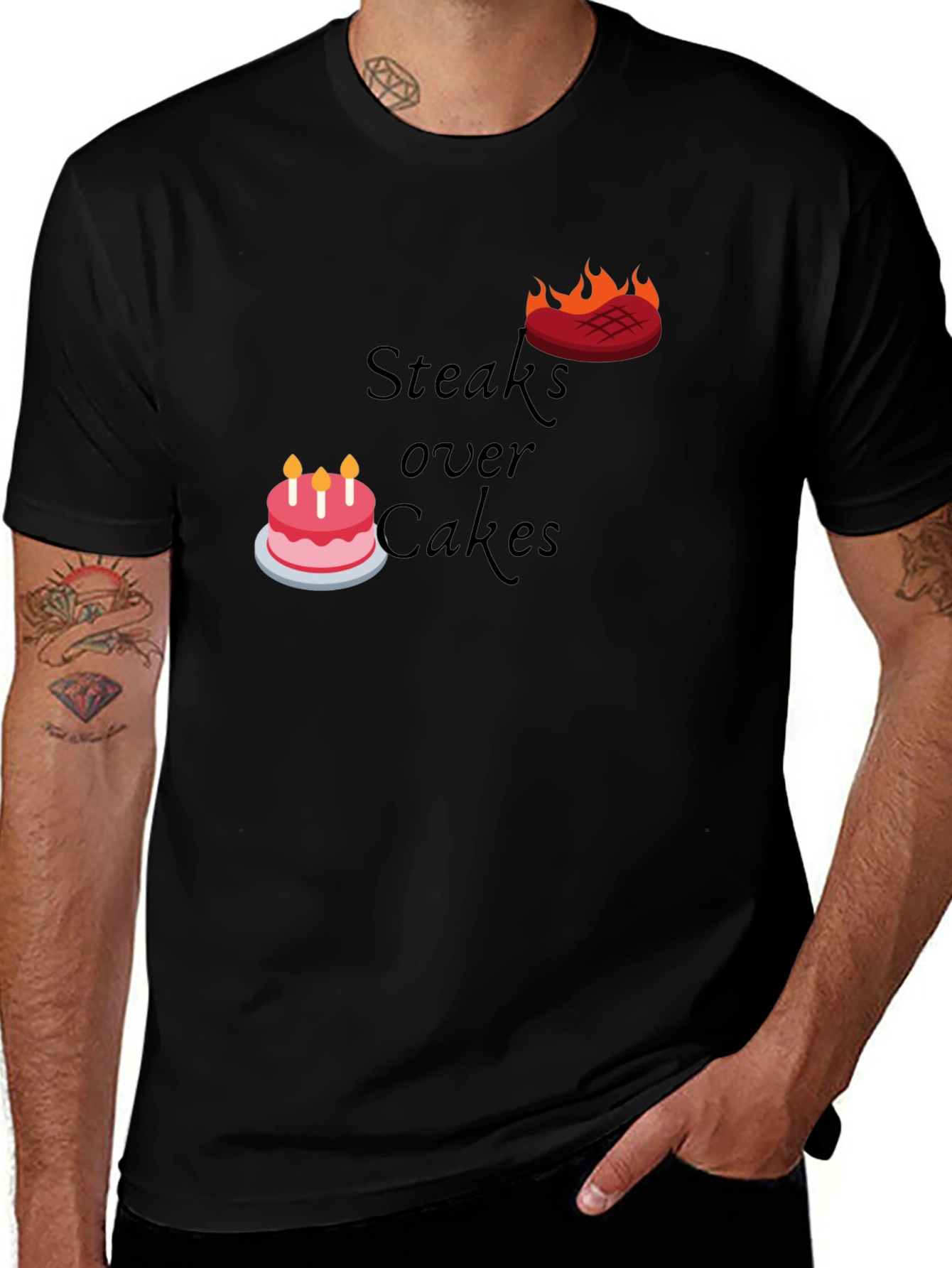 Steaks Over Cakes Black Graphic Tee
