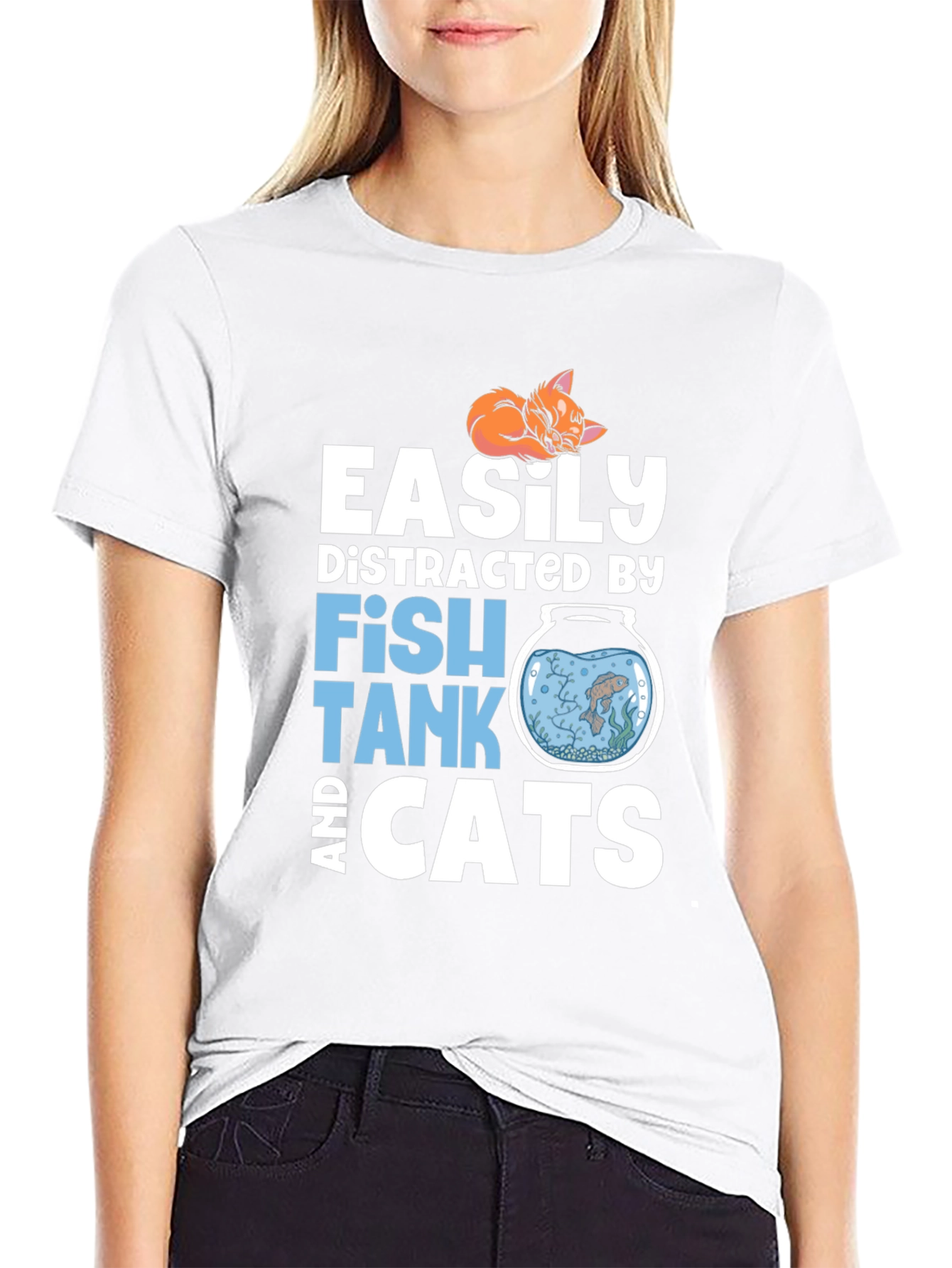 Easily Distracted Fish Tank and Cats T-Shirt
