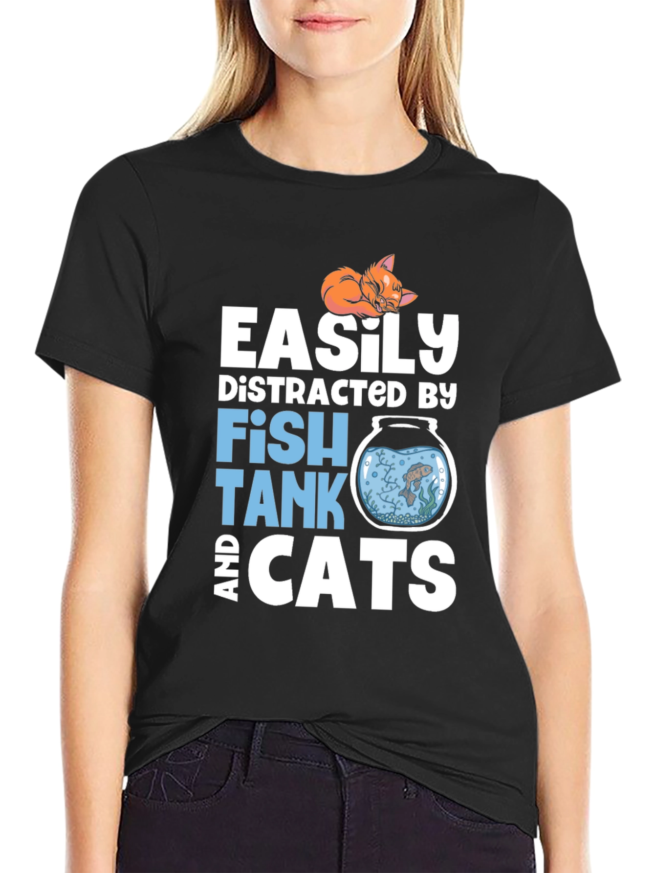 Easily Distracted Fish Tank and Cats T-Shirt