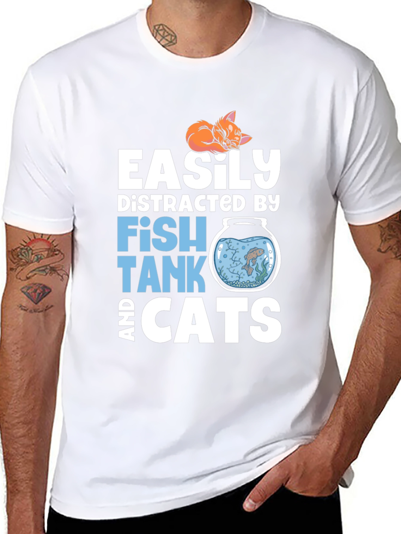 Easily Distracted Fish Tank and Cats T-Shirt