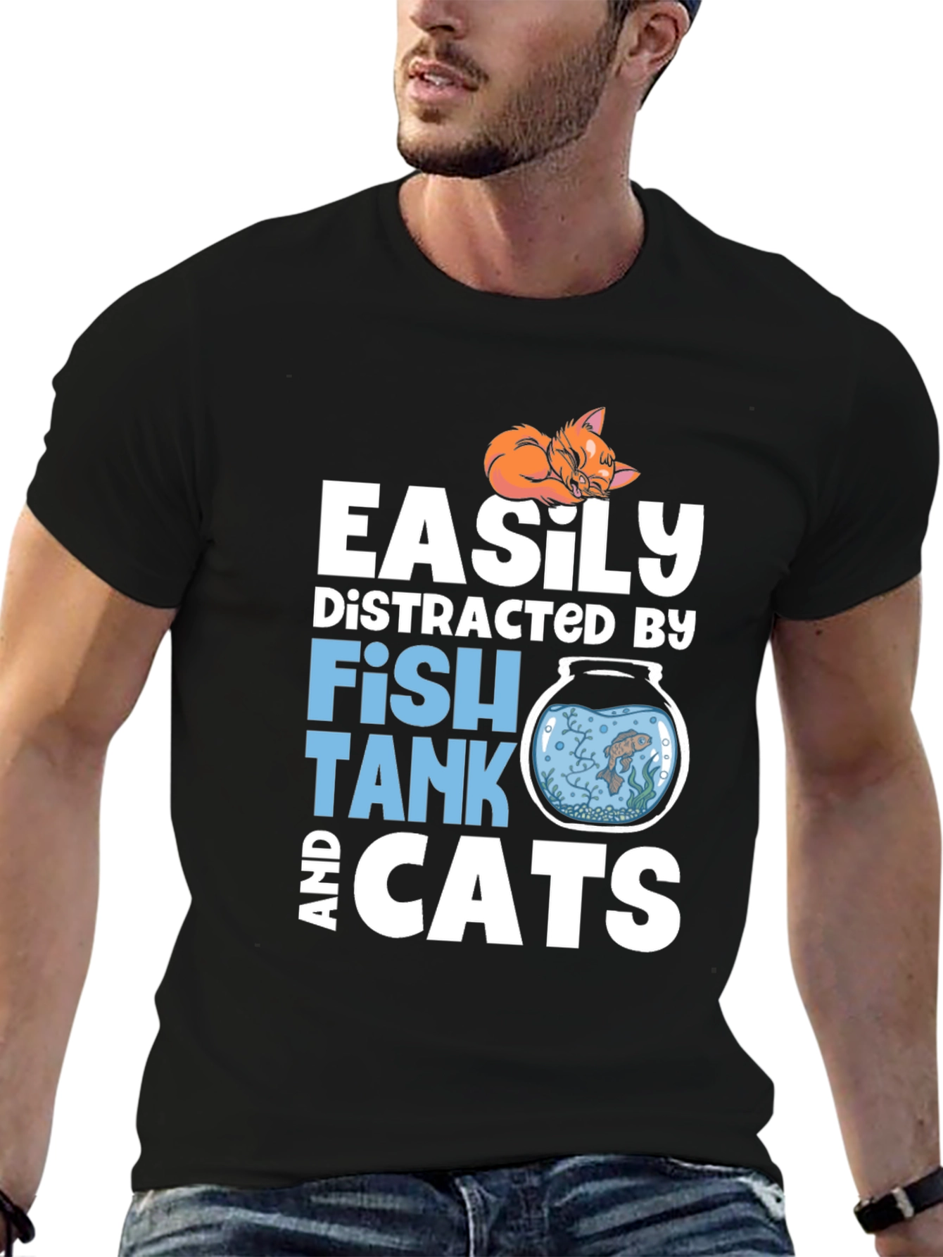 Easily Distracted Fish Tank and Cats T-Shirt