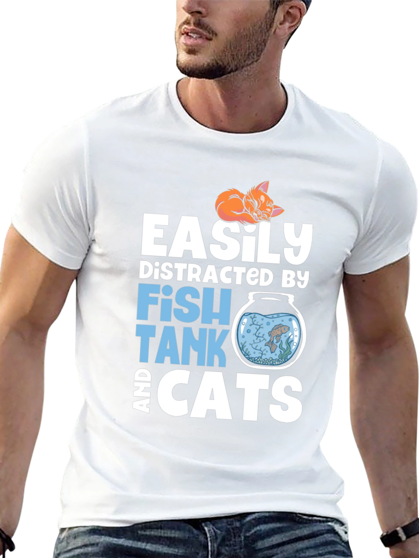 Easily Distracted Fish Tank and Cats T-Shirt