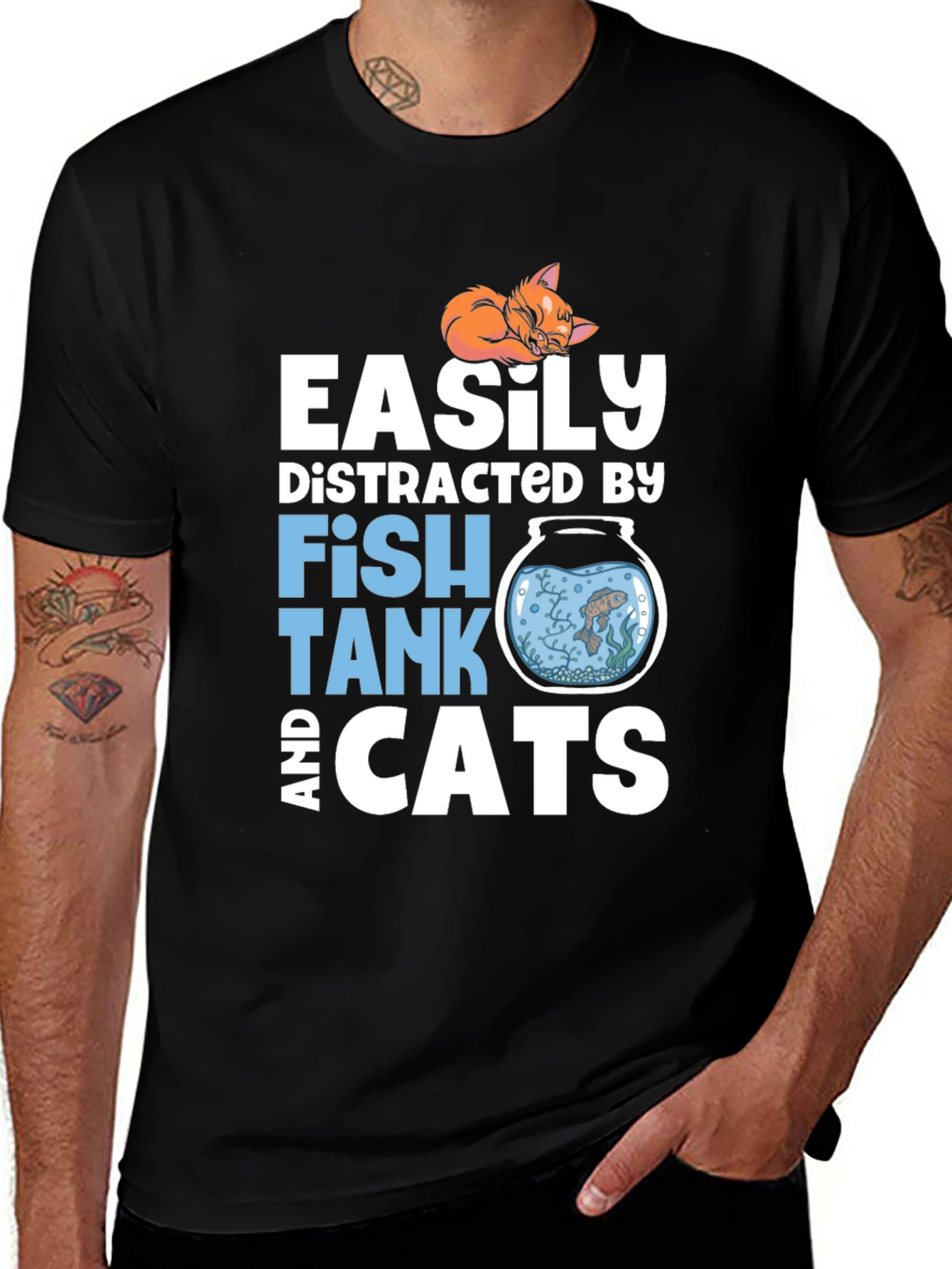 Easily Distracted Fish Tank and Cats T-Shirt