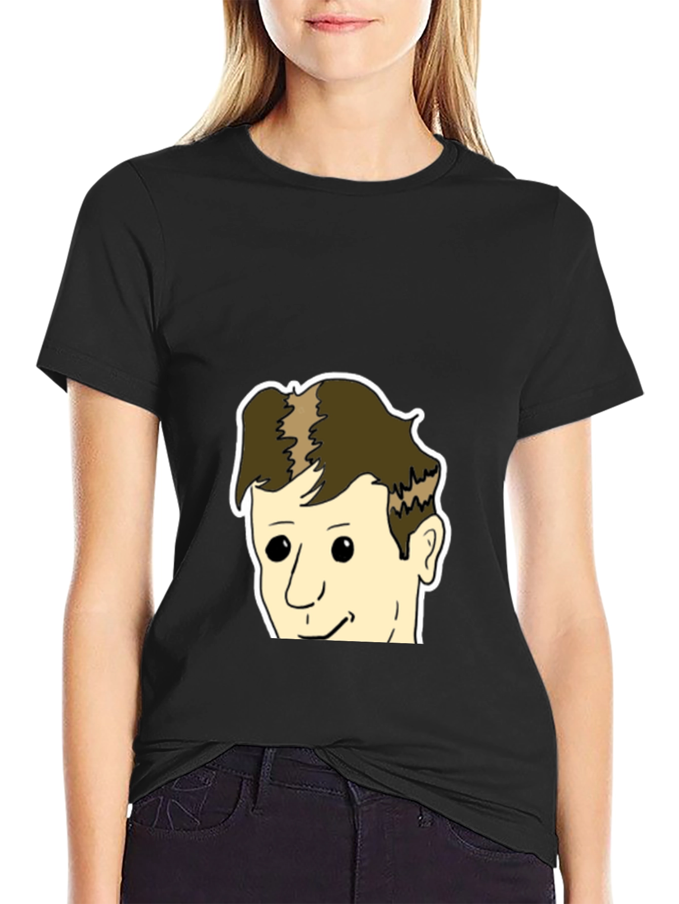Black T-Shirt with Cartoon Face Design