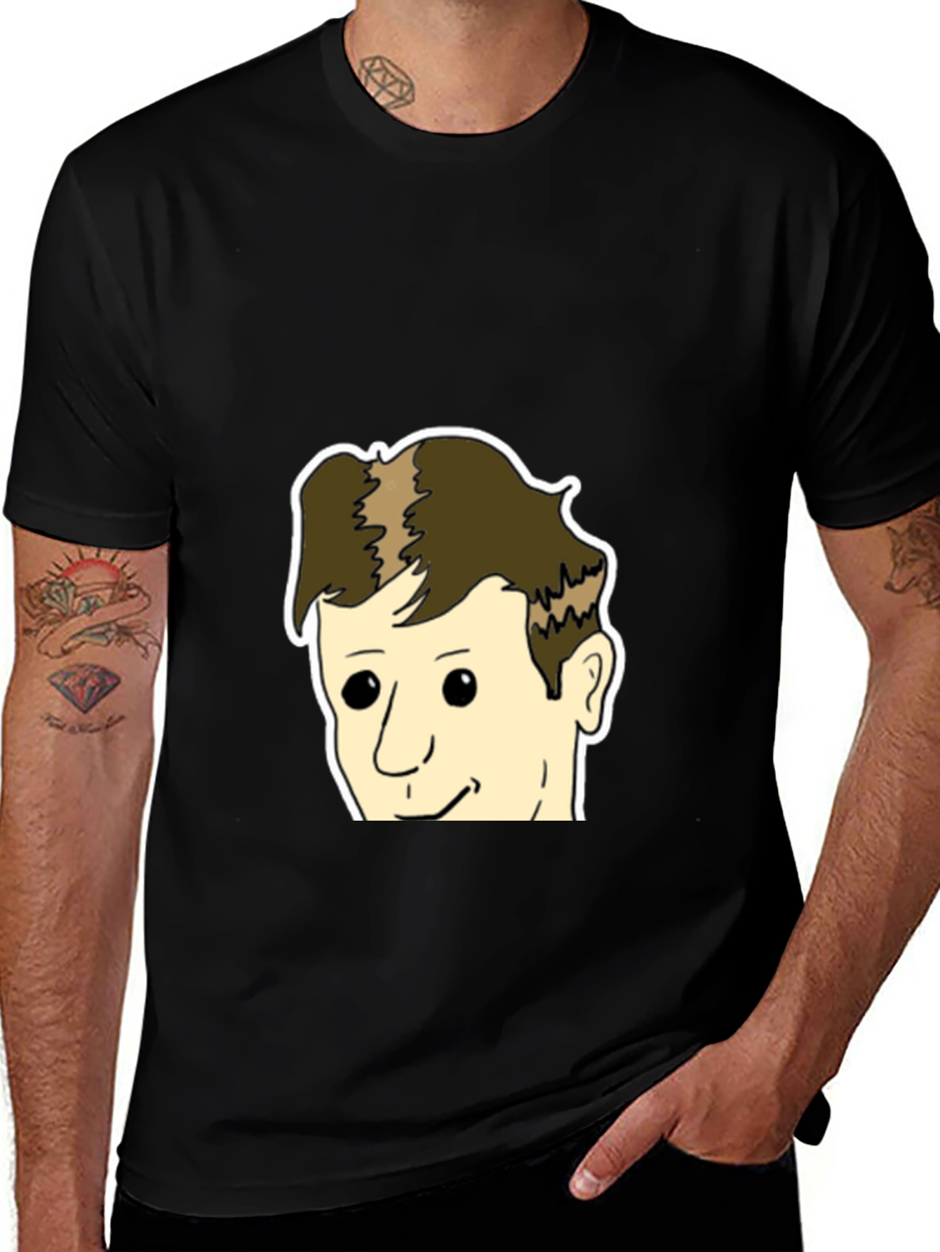 Black T-Shirt with Cartoon Face Design