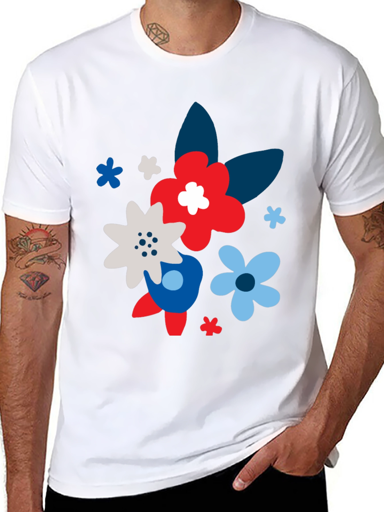 Floral Print Black T-Shirt for Men