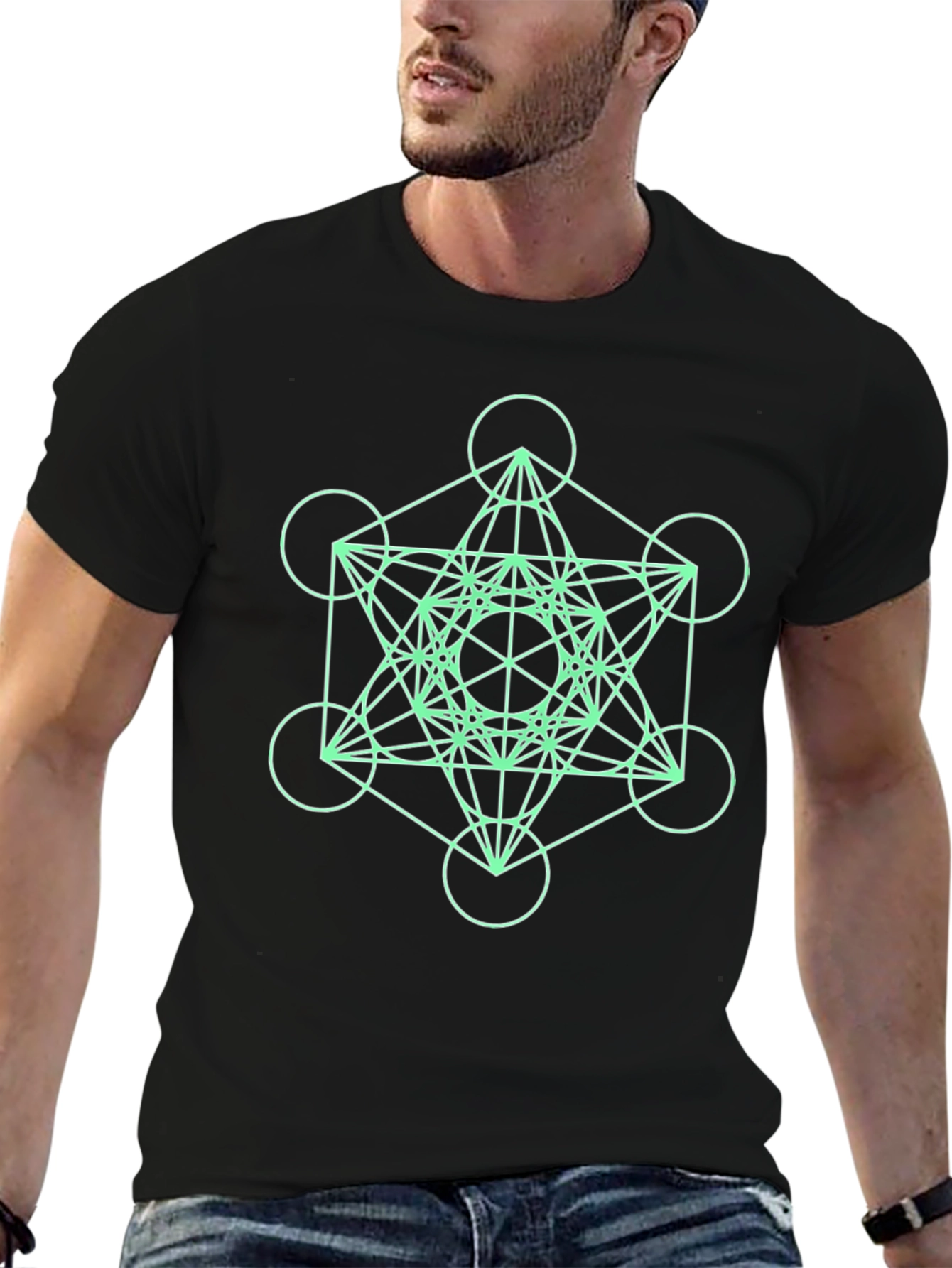 Geometric Pattern T-Shirt - Black