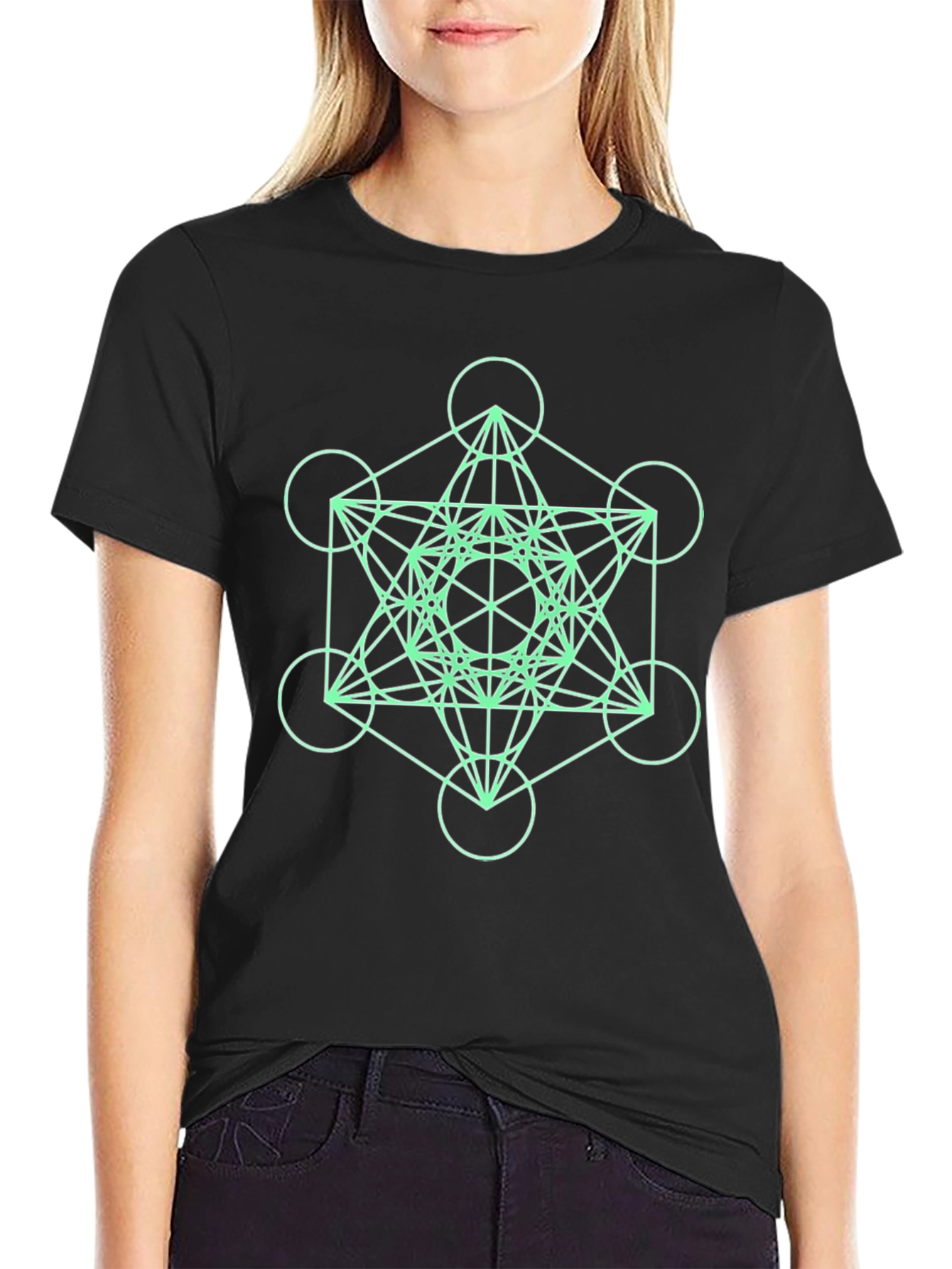 Geometric Pattern T-Shirt - Black