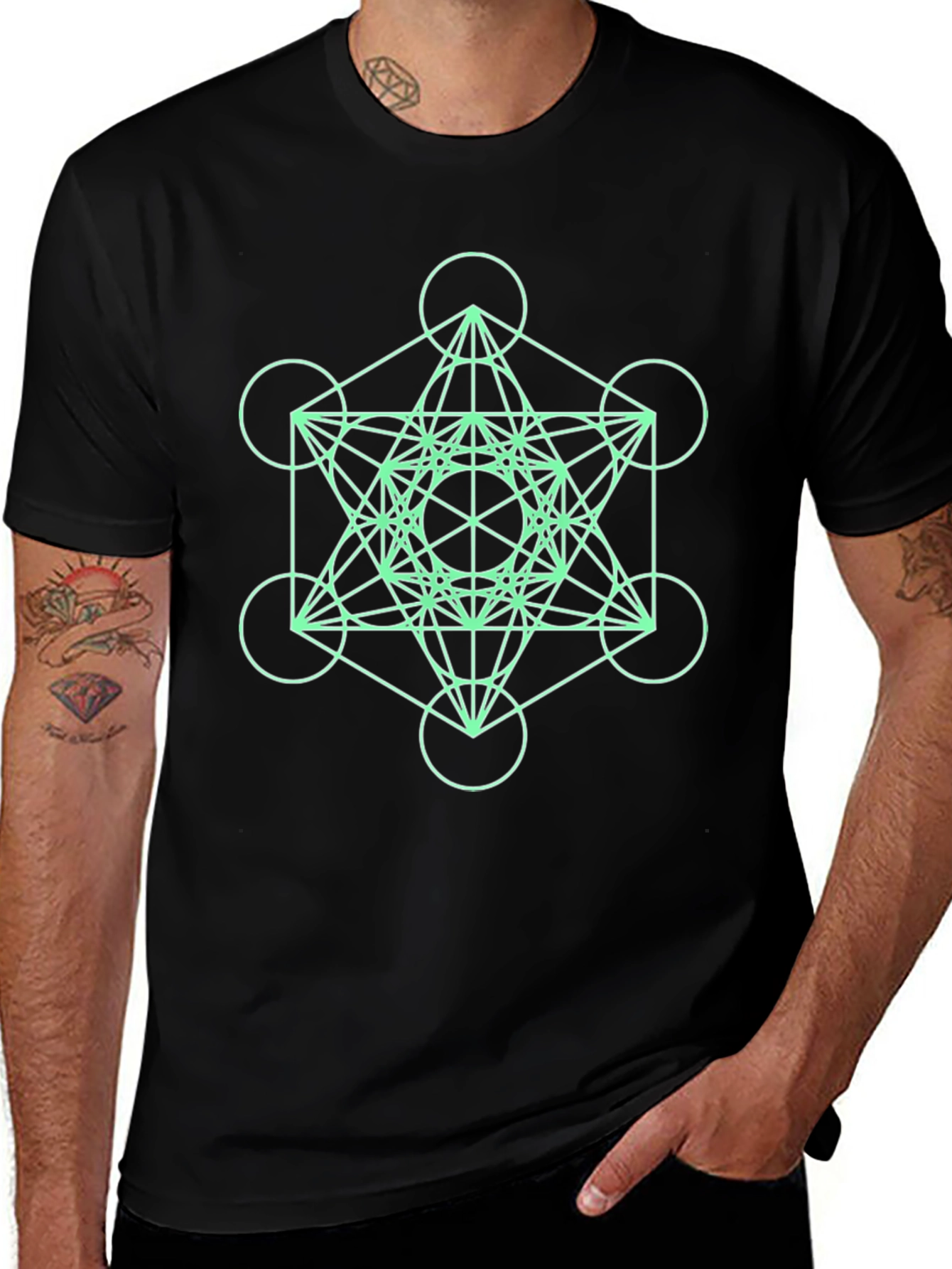Geometric Pattern T-Shirt - Black