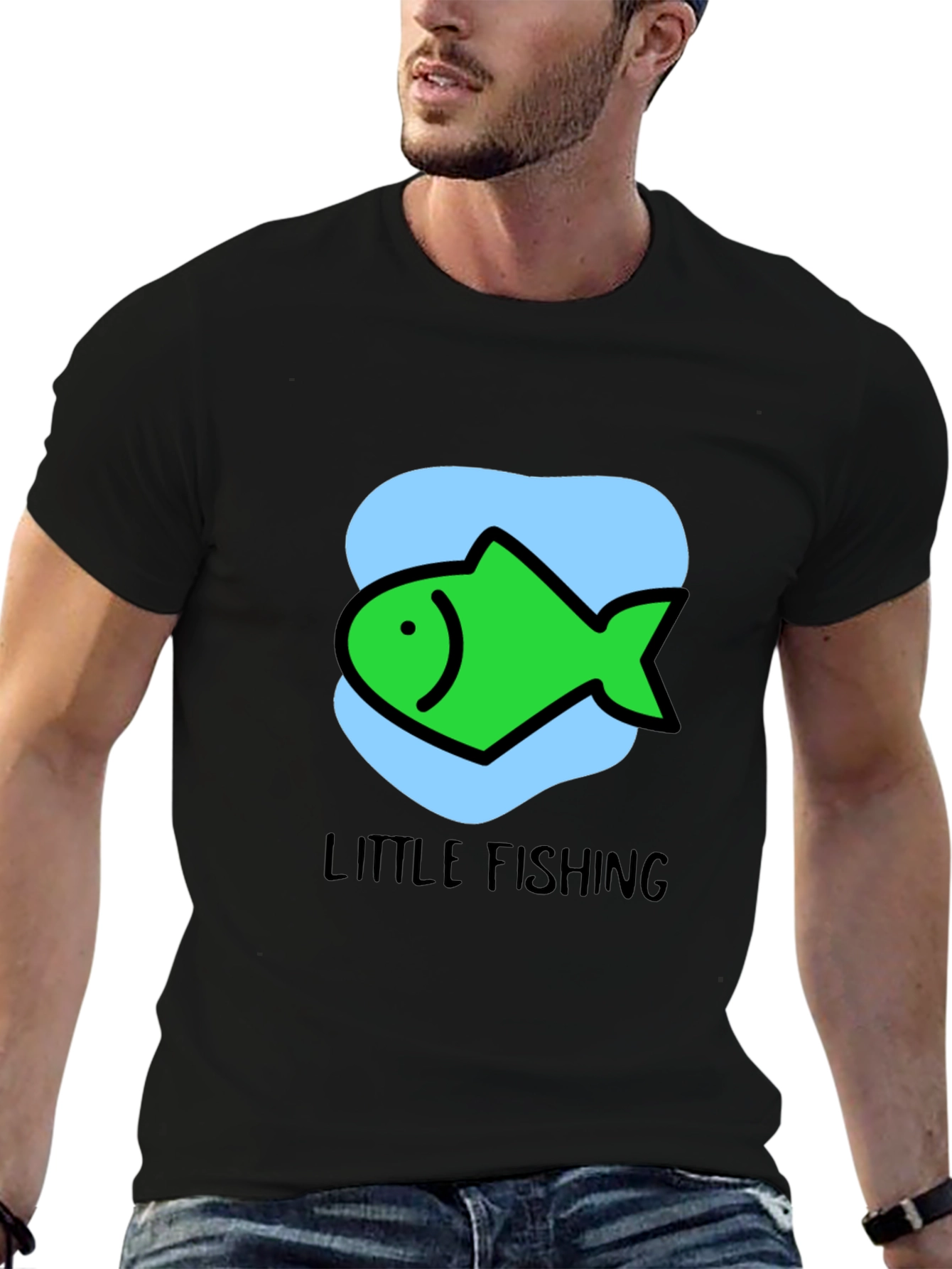 Little Fishing Graphic Tee - Black Unisex T-Shirt