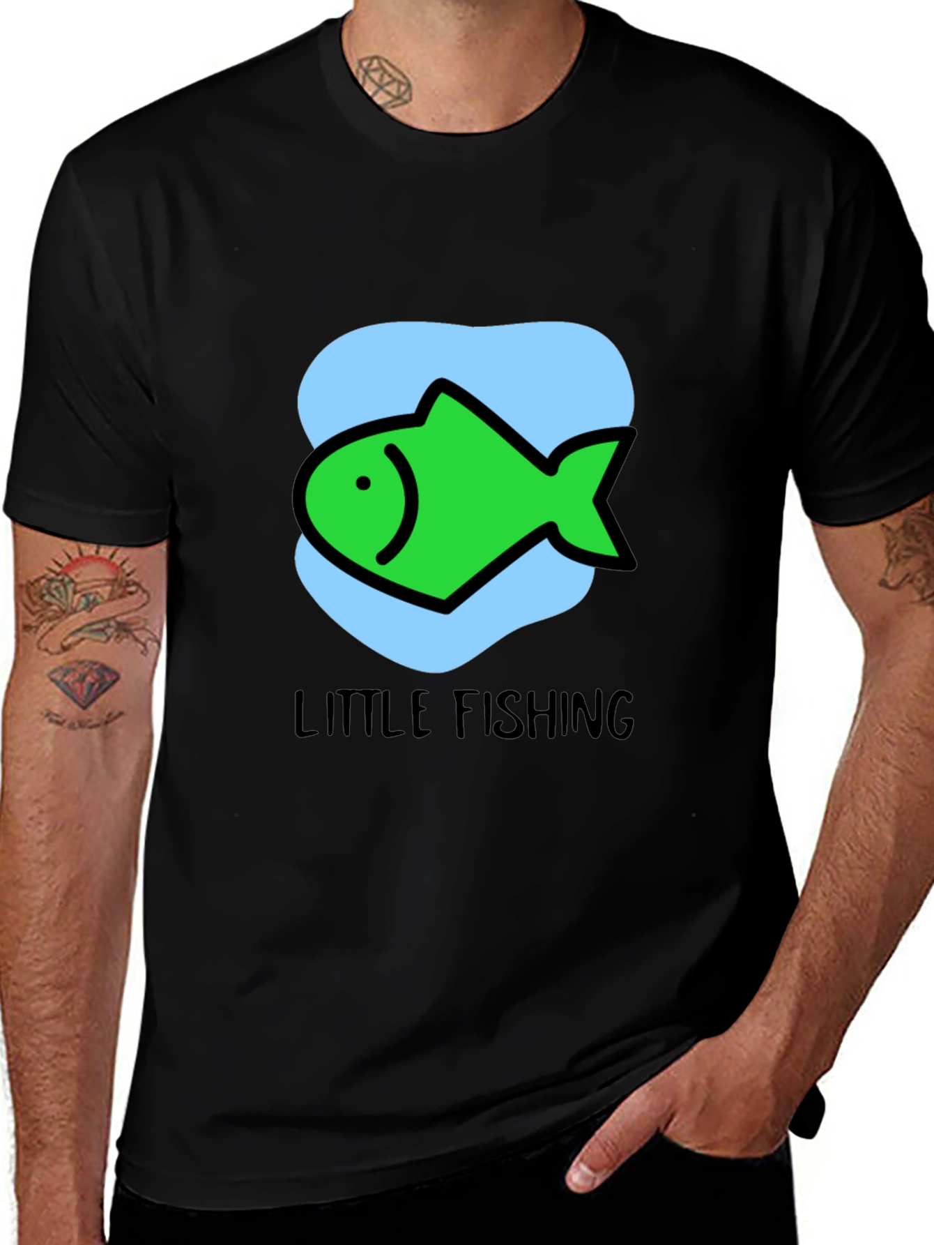 Little Fishing Graphic Tee - Black Unisex T-Shirt