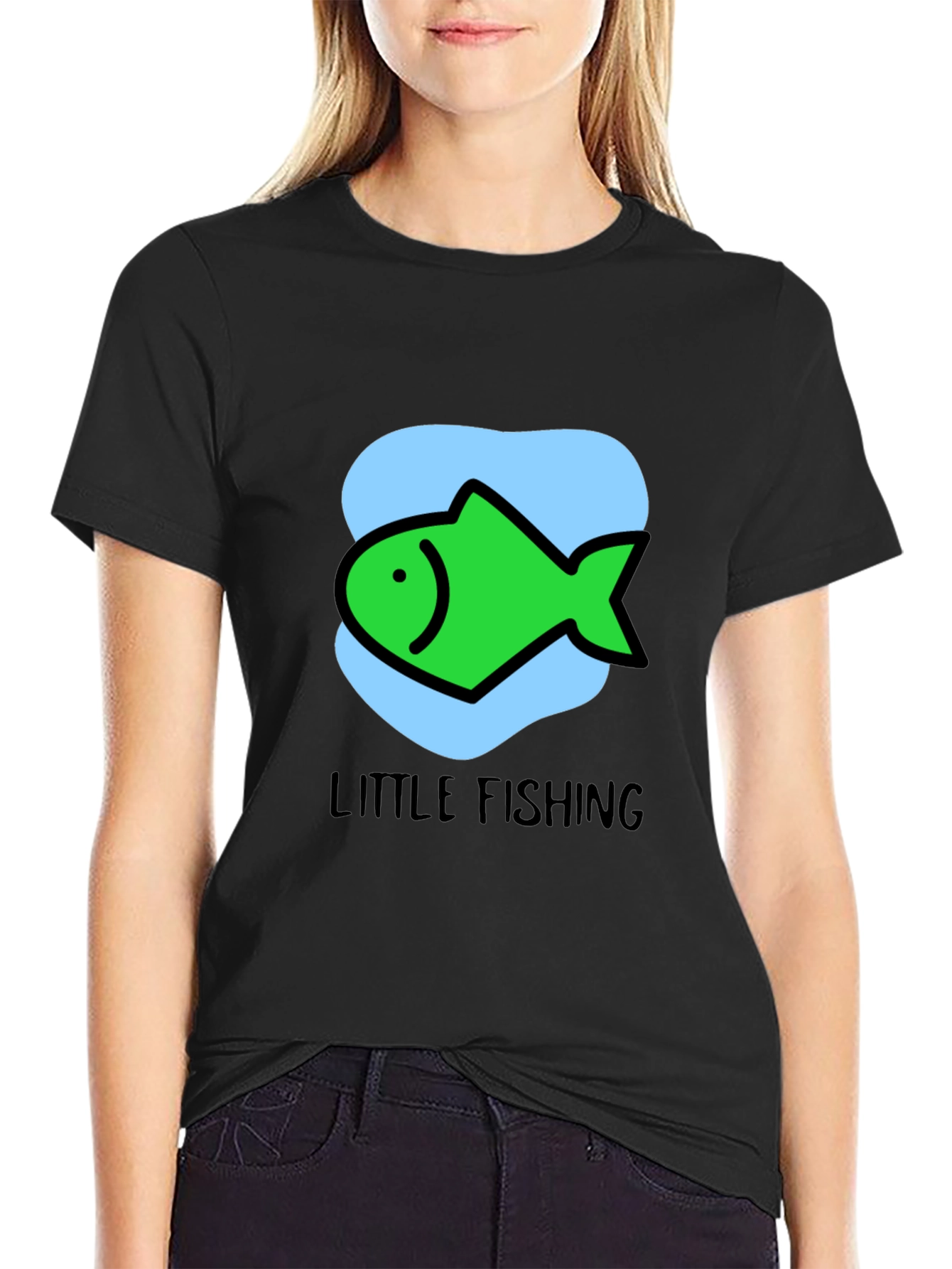 Little Fishing Graphic Tee - Black Unisex T-Shirt
