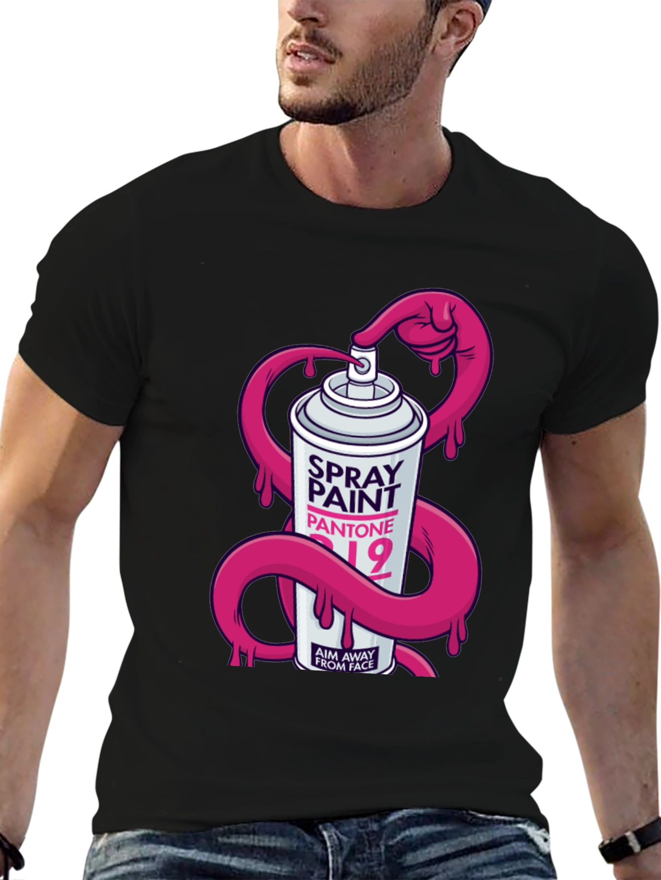 Spray Paint Pantone Mens Black Graphic T-Shirt