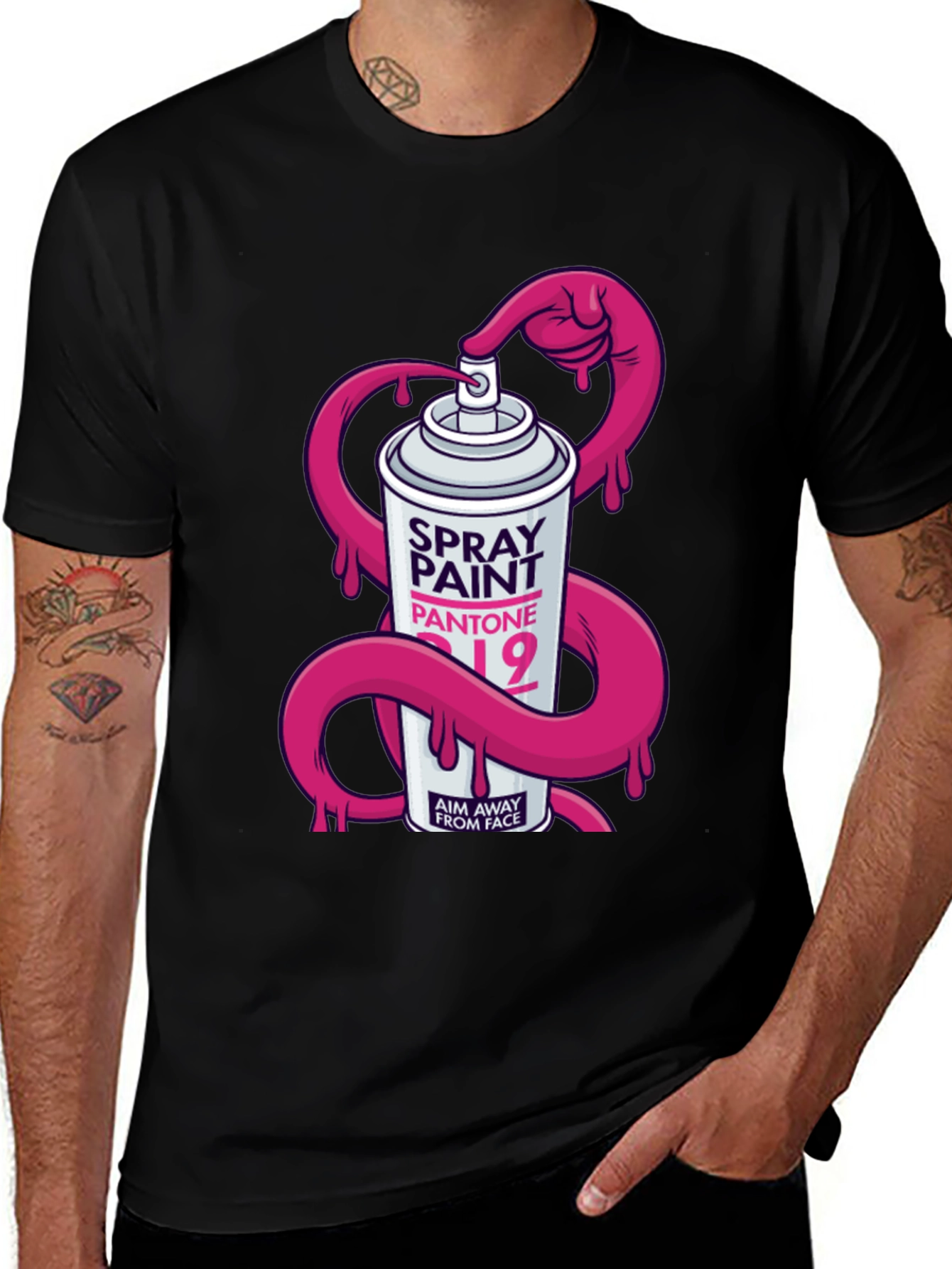 Spray Paint Pantone Mens Black Graphic T-Shirt