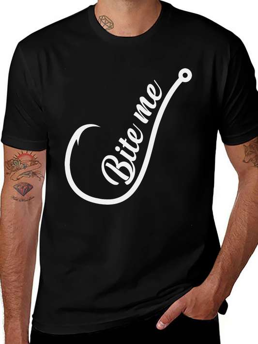 Bite Me Fishing Hook Graphic Tee - Novelty T-Shirt