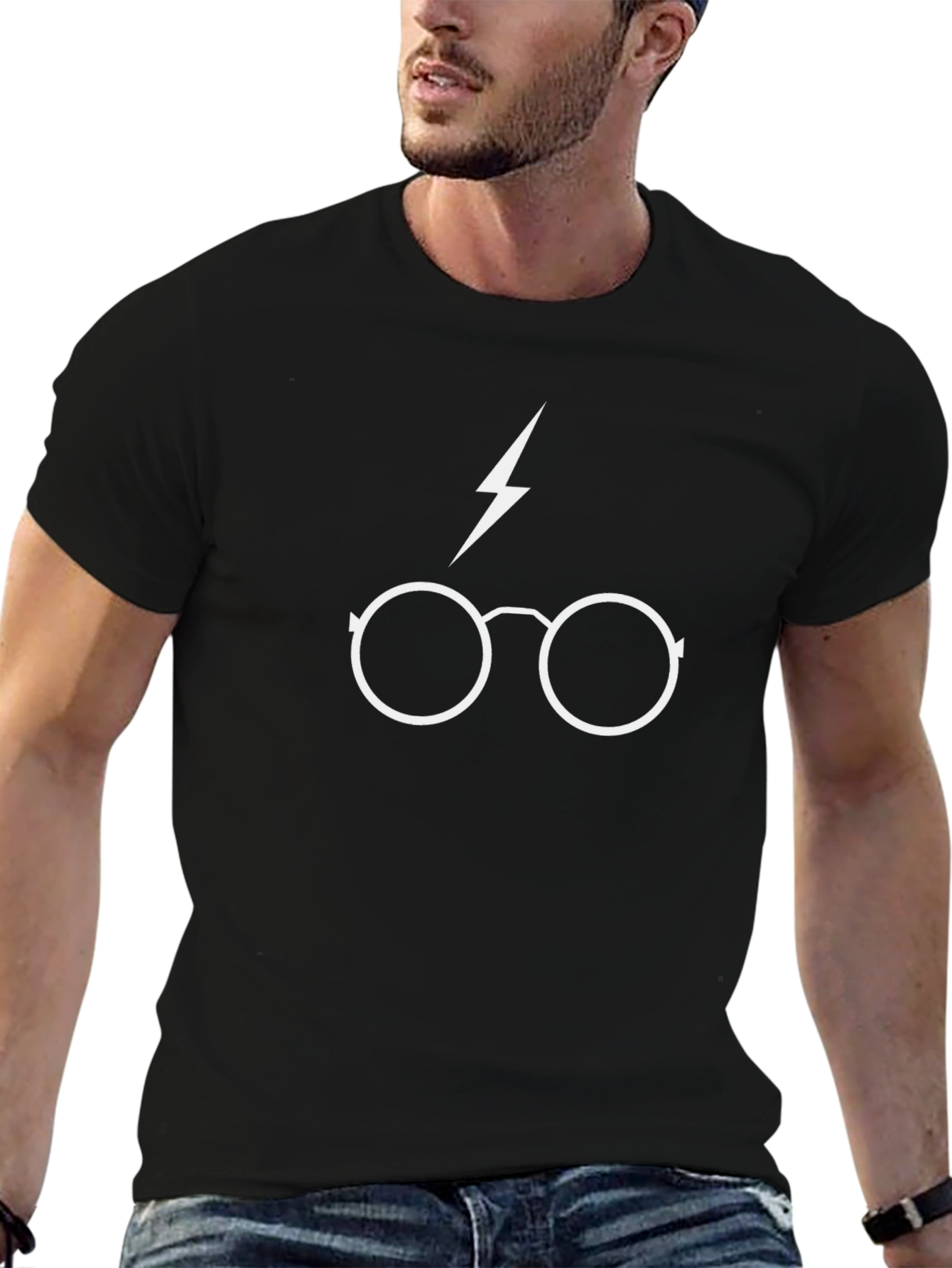 Harry Potter Glasses T-Shirt - Lightning Bolt Black Tee