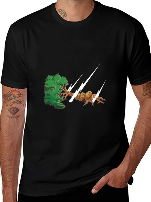 Storm Damaged Tree Graphic Tee - Black Cotton Casual