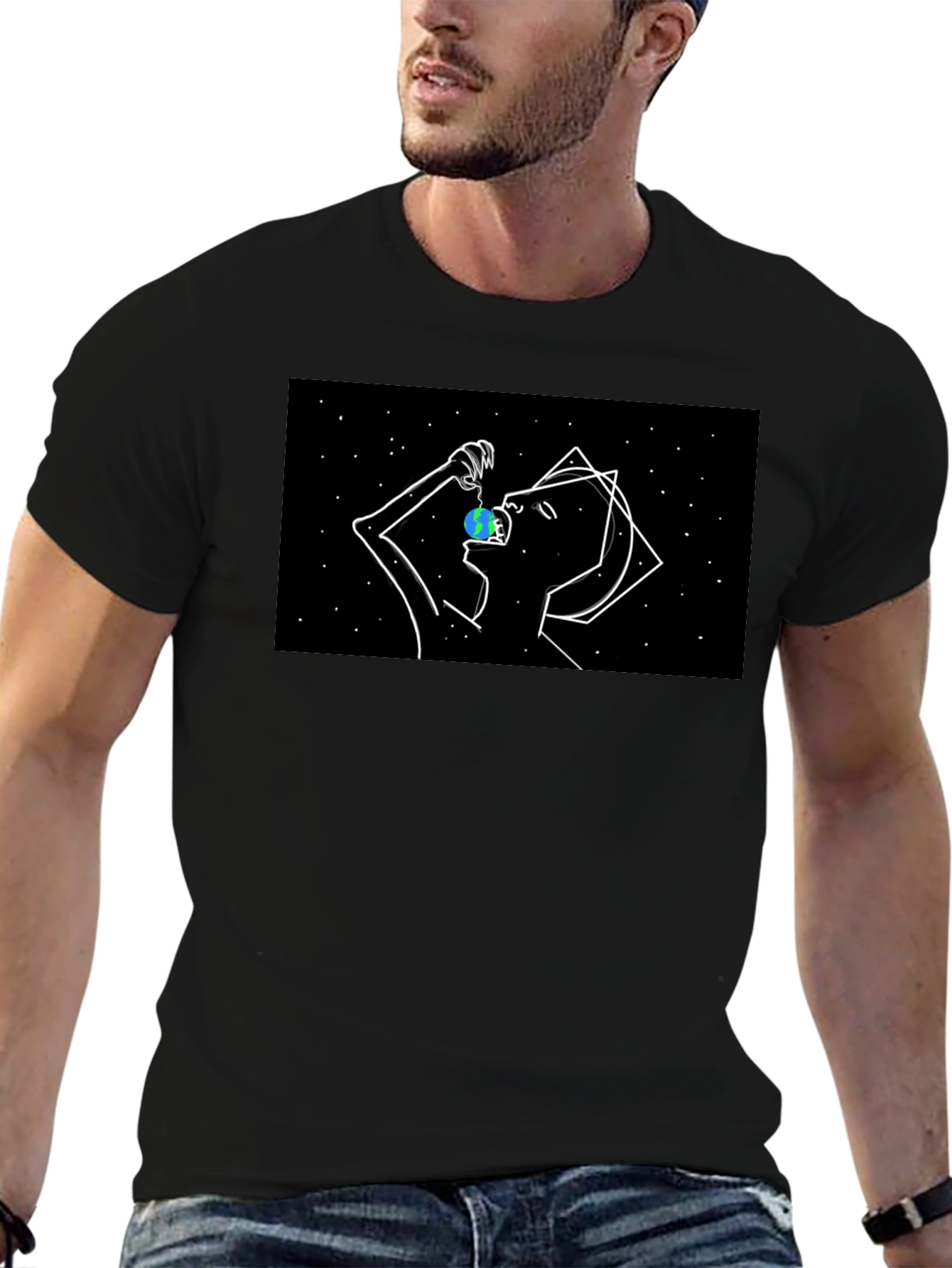 Abstract Space Eater Graphic Tee - Black
