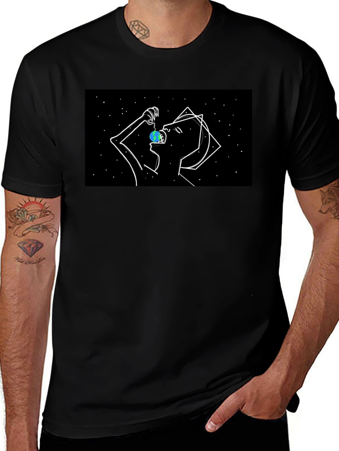 Abstract Space Eater Graphic Tee - Black