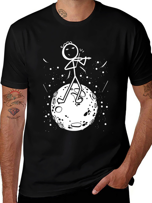 Moon Violinist Graphic Tee - Unique Stick Figure Design